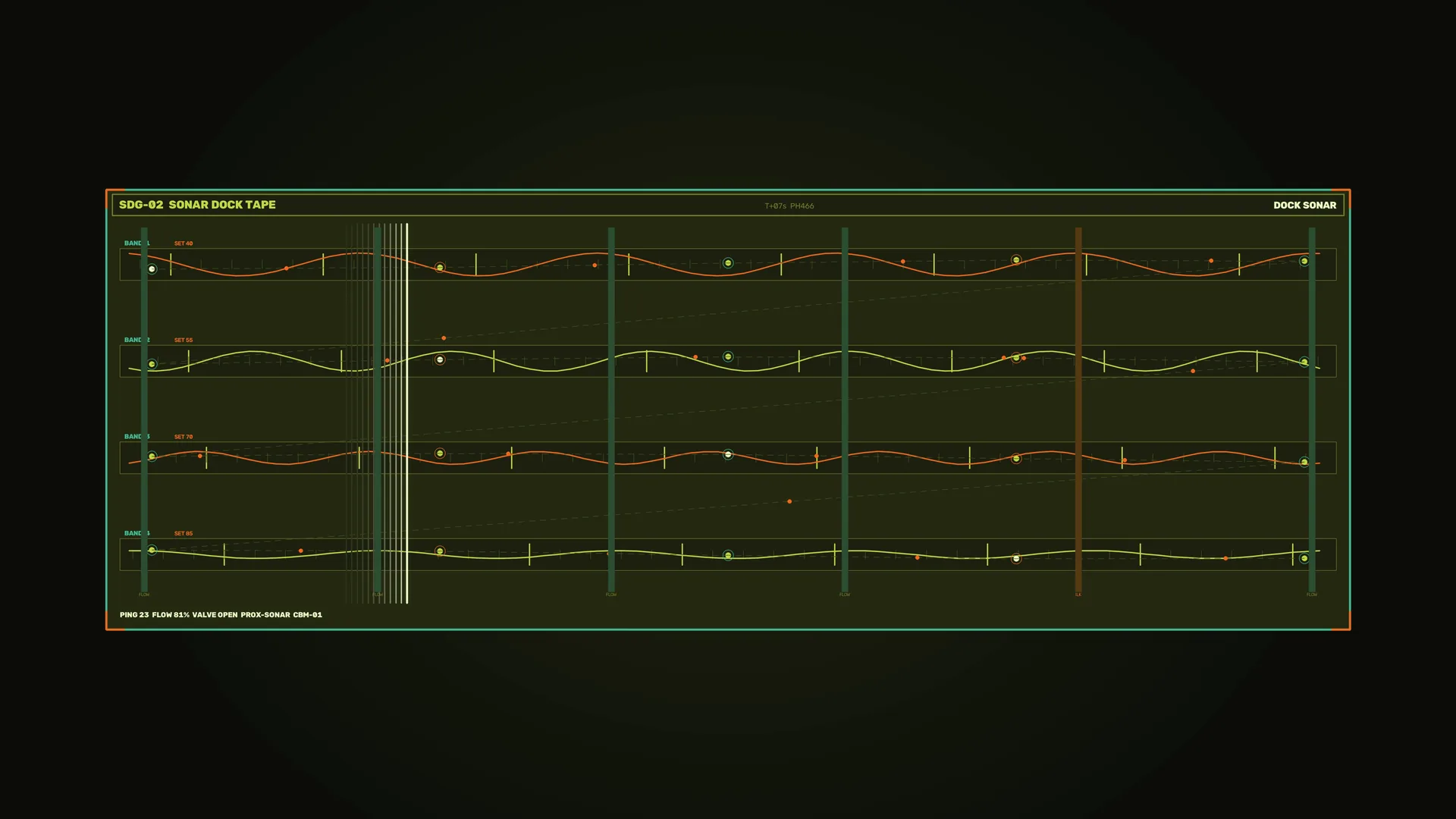 Sonar telemetry grid in olive green and orange — free 3840x2160 4K wallpaper image