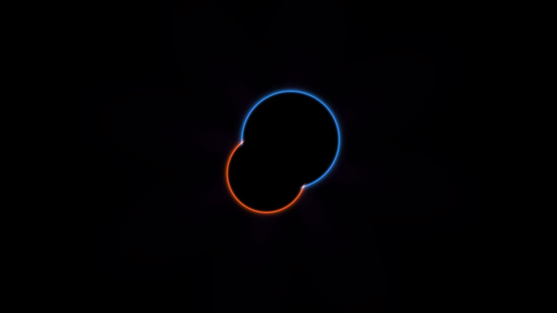 Interlocking blue and orange neon rings — free 3840x2160 4K wallpaper image