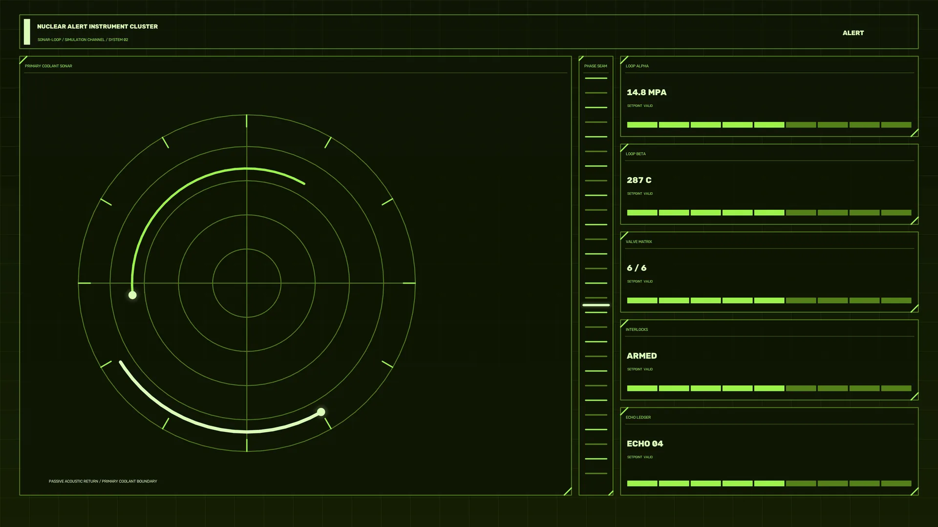 Green nuclear alert instrument dashboard — free 3840x2160 4K wallpaper image
