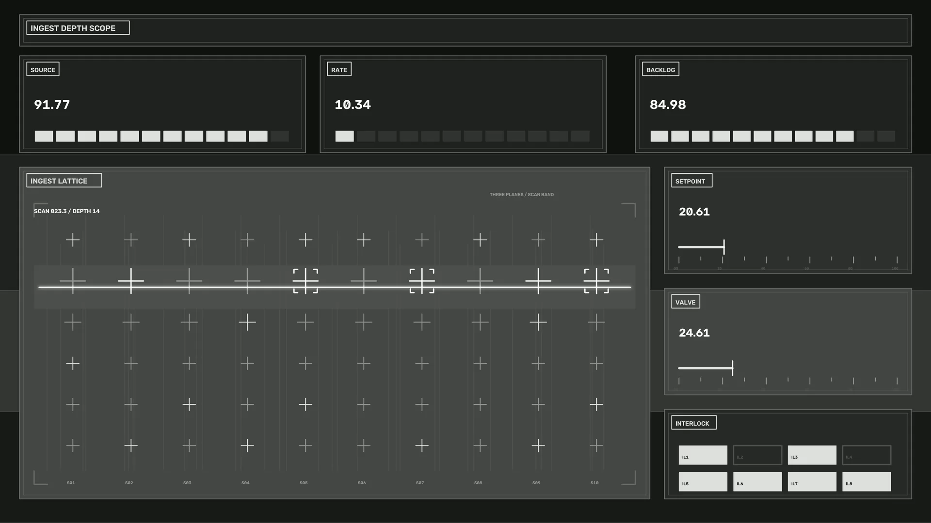 Dark technical dashboard with grid and gauges — free 3840x2160 4K wallpaper image