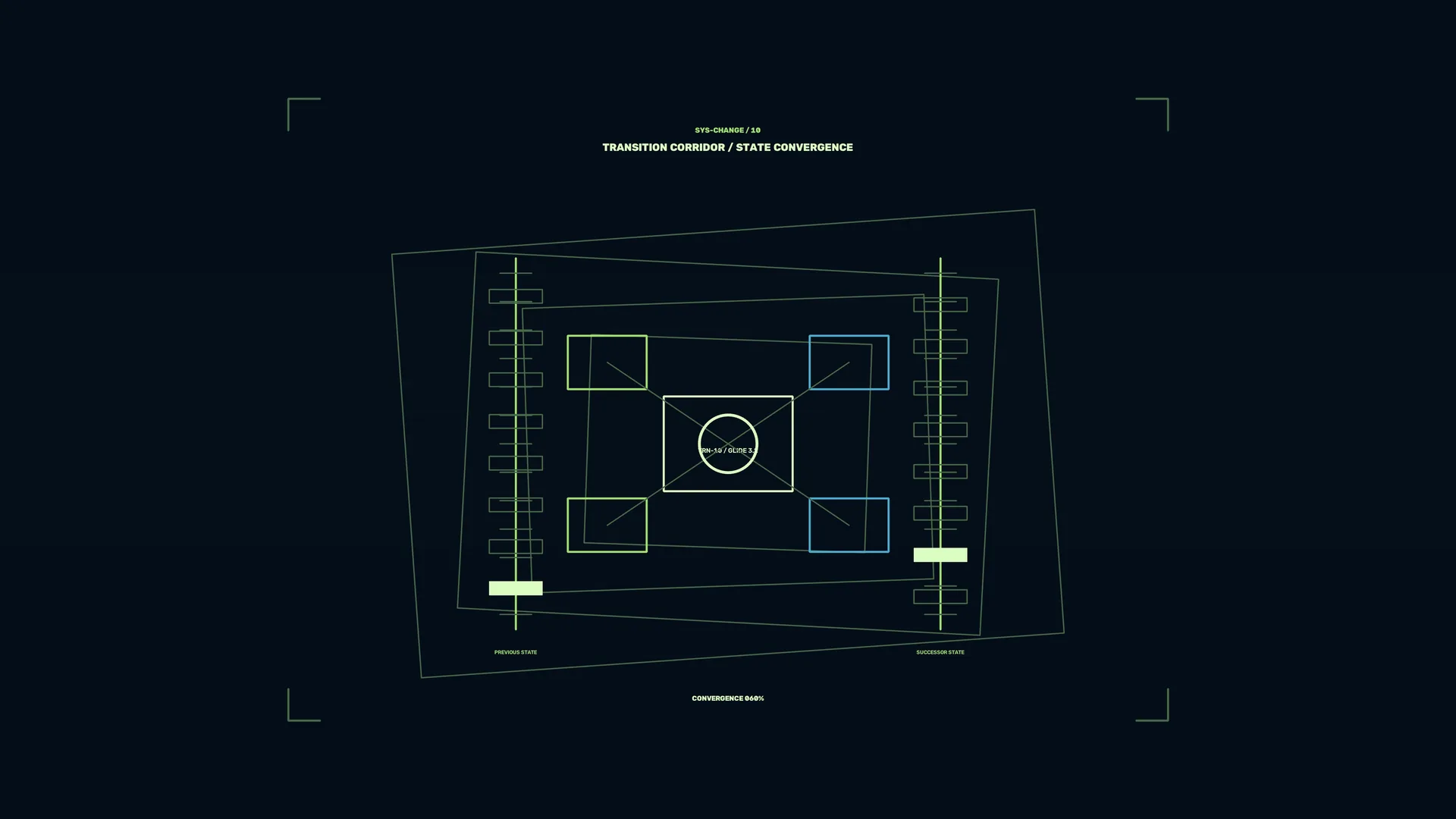 Neon corridor diagram with converging state geometry — free 3840x2160 4K wallpaper image