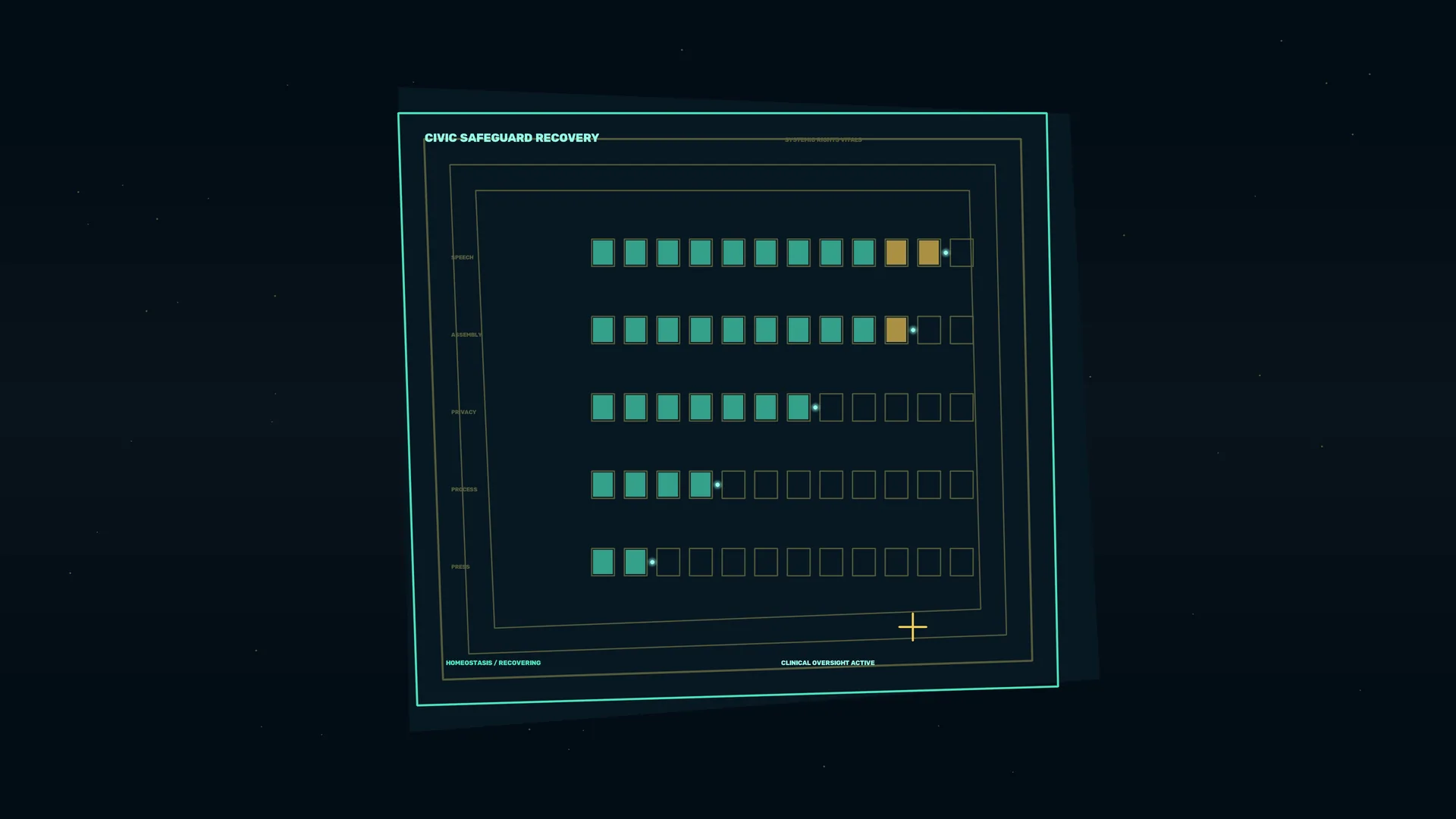Neon recovery matrix with segmented status rows — free 3840x2160 4K wallpaper image