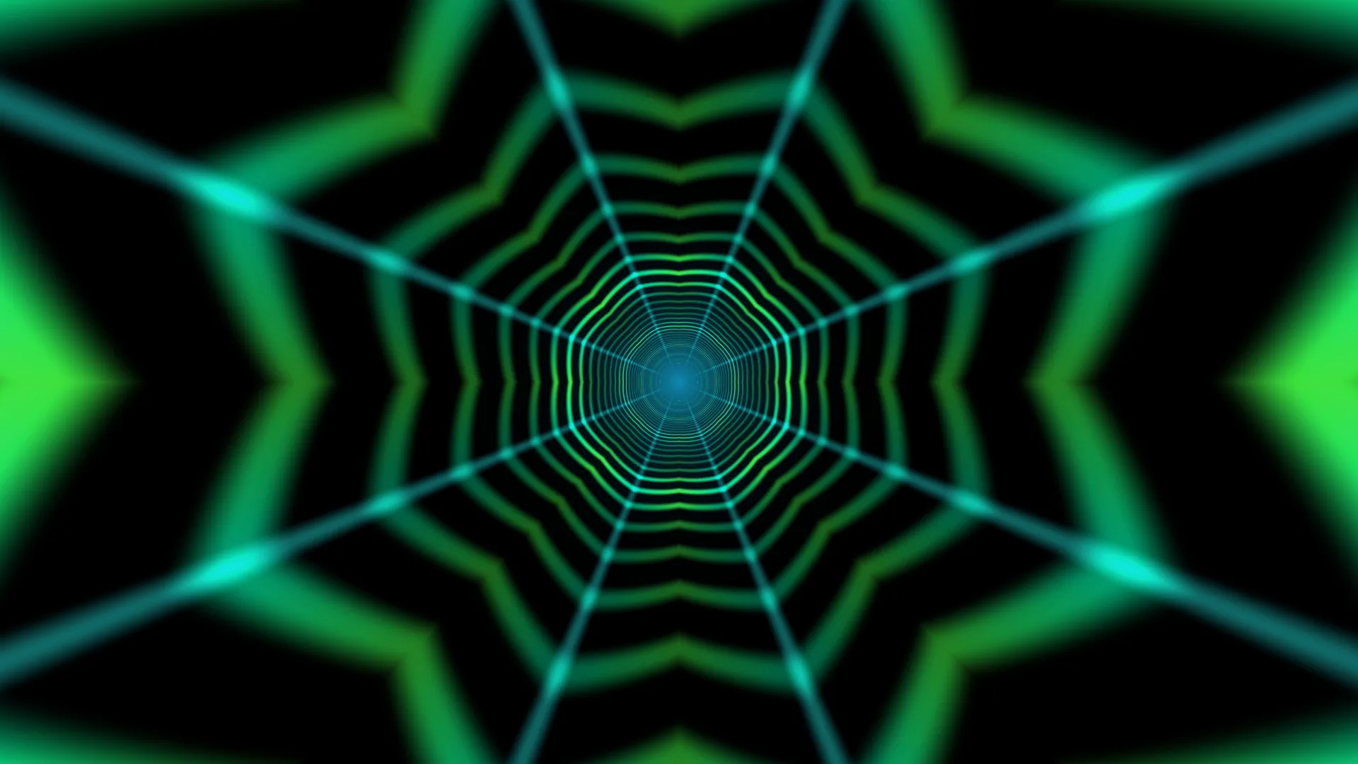 Green Hexagonal Tunnel with Cyan Central Glow — free 3840x2160 4K wallpaper image