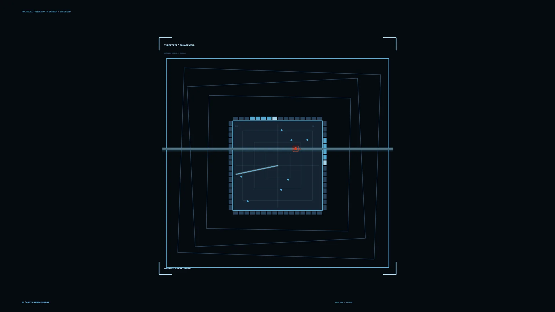 Blue Threat Radar with Nested Geometric Fields — free 3840x2160 4K wallpaper image
