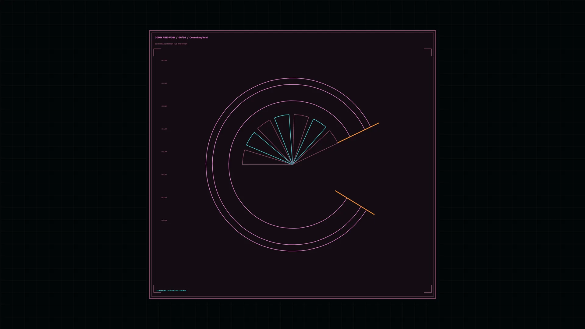 Neon radial diagram on a dark technical grid — free 3840x2160 4K wallpaper image