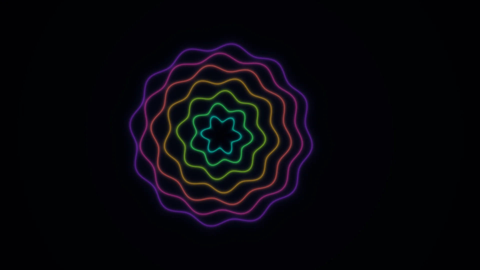 Concentric neon flower geometry on black — free 3840x2160 4K wallpaper image