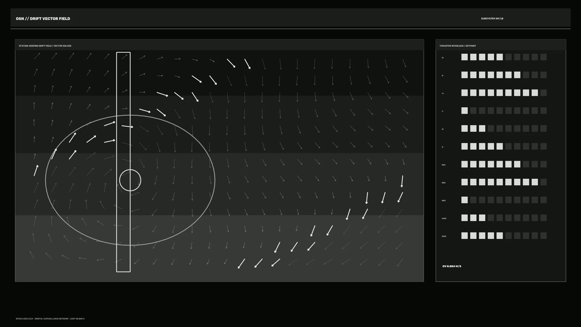 Orbital vector field with thruster control grid — free 3840x2160 4K wallpaper image