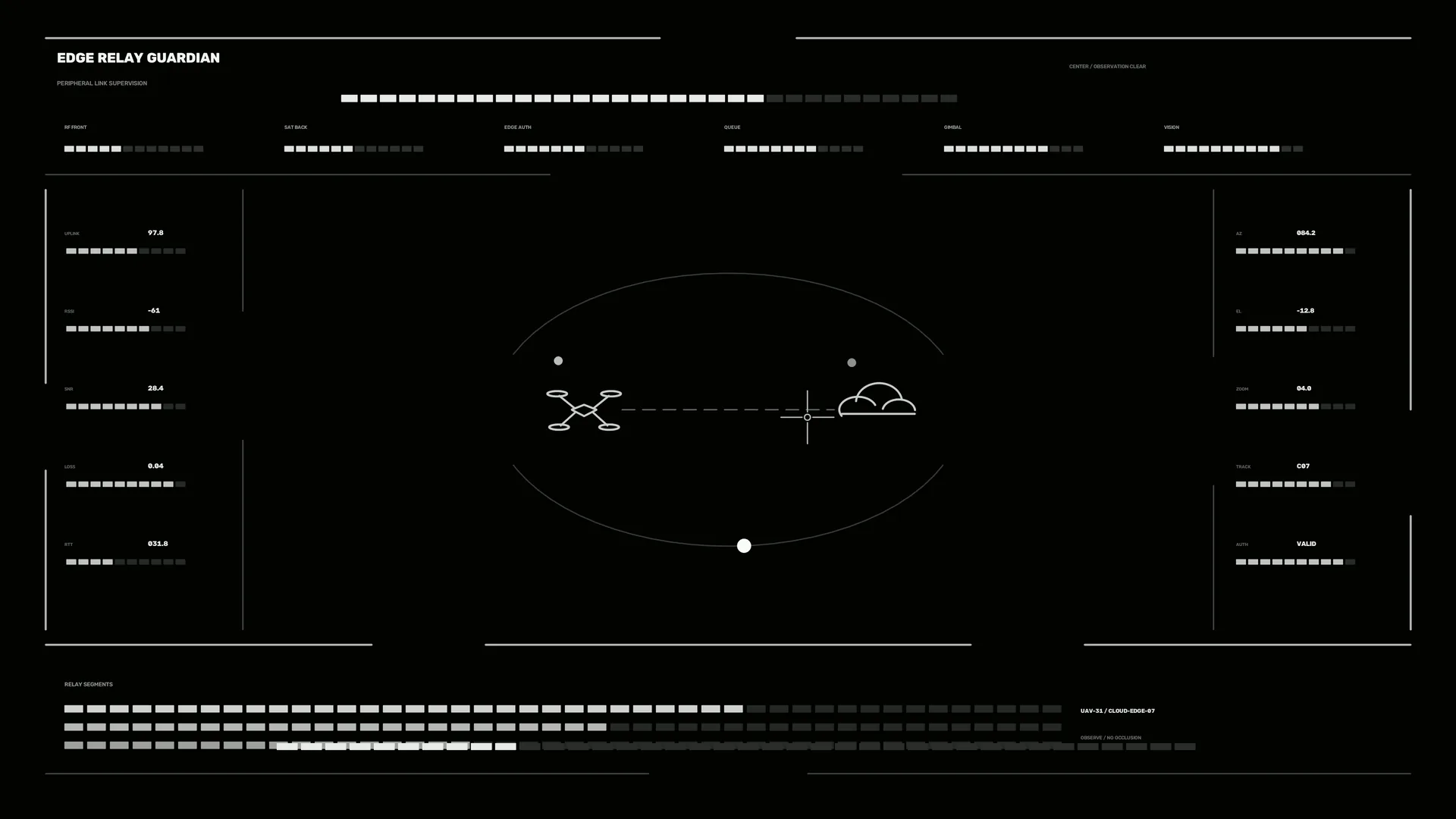Orbital relay monitoring interface in black and white — free 3840x2160 4K wallpaper image
