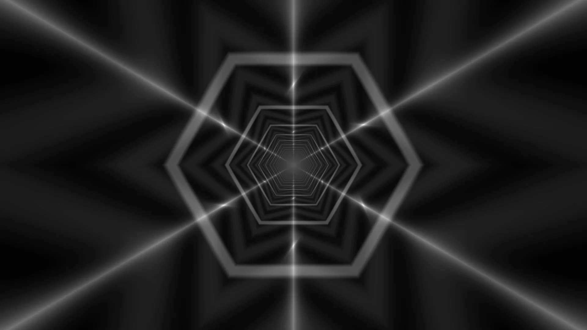 Monochrome hexagonal tunnel with radial light — free 3840x2160 4K wallpaper image