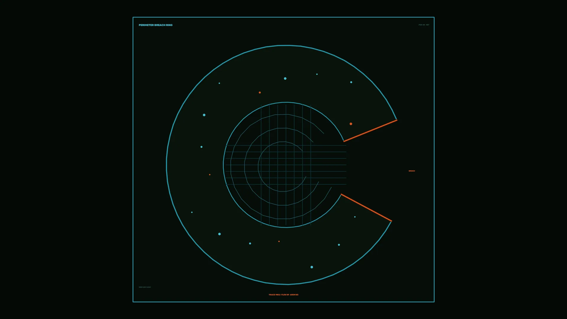 Cyan radar grid with orange breach markers — free 3840x2160 4K wallpaper image