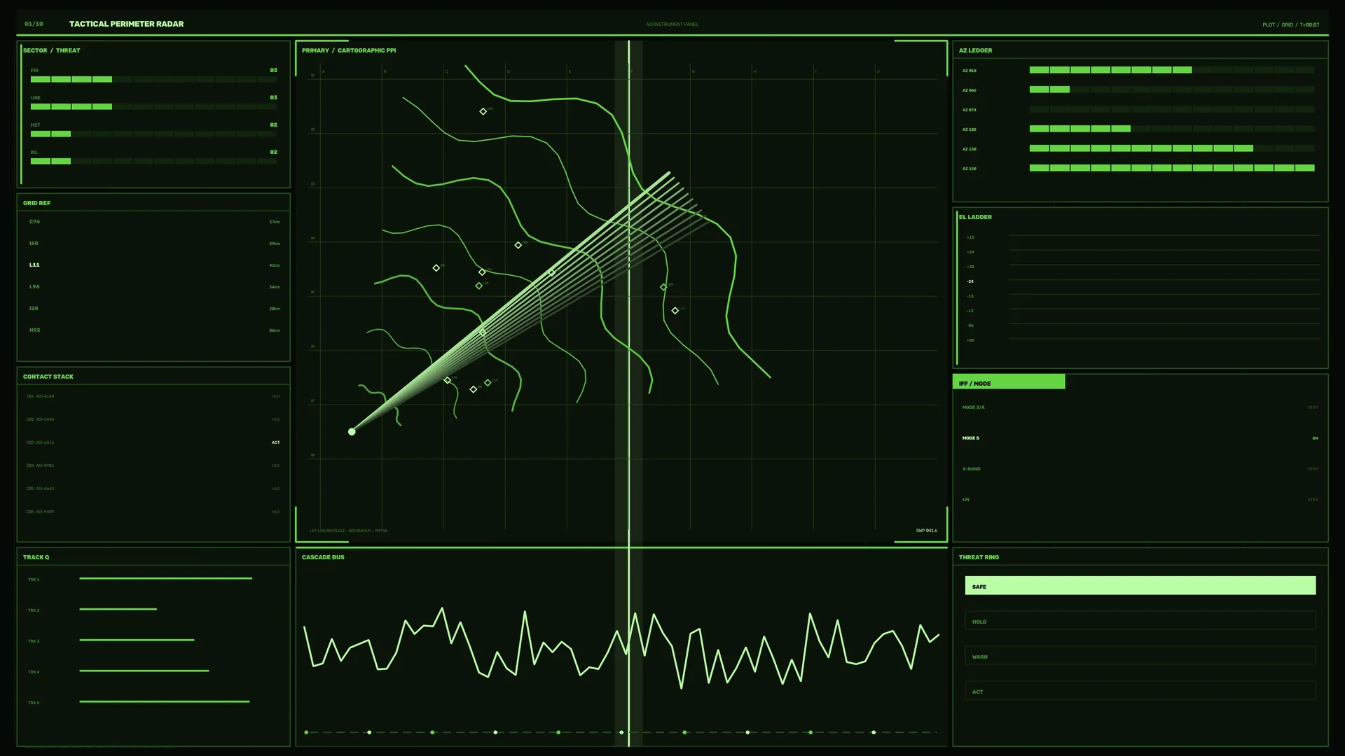 Green tactical perimeter radar interface — free 3840x2160 4K wallpaper image