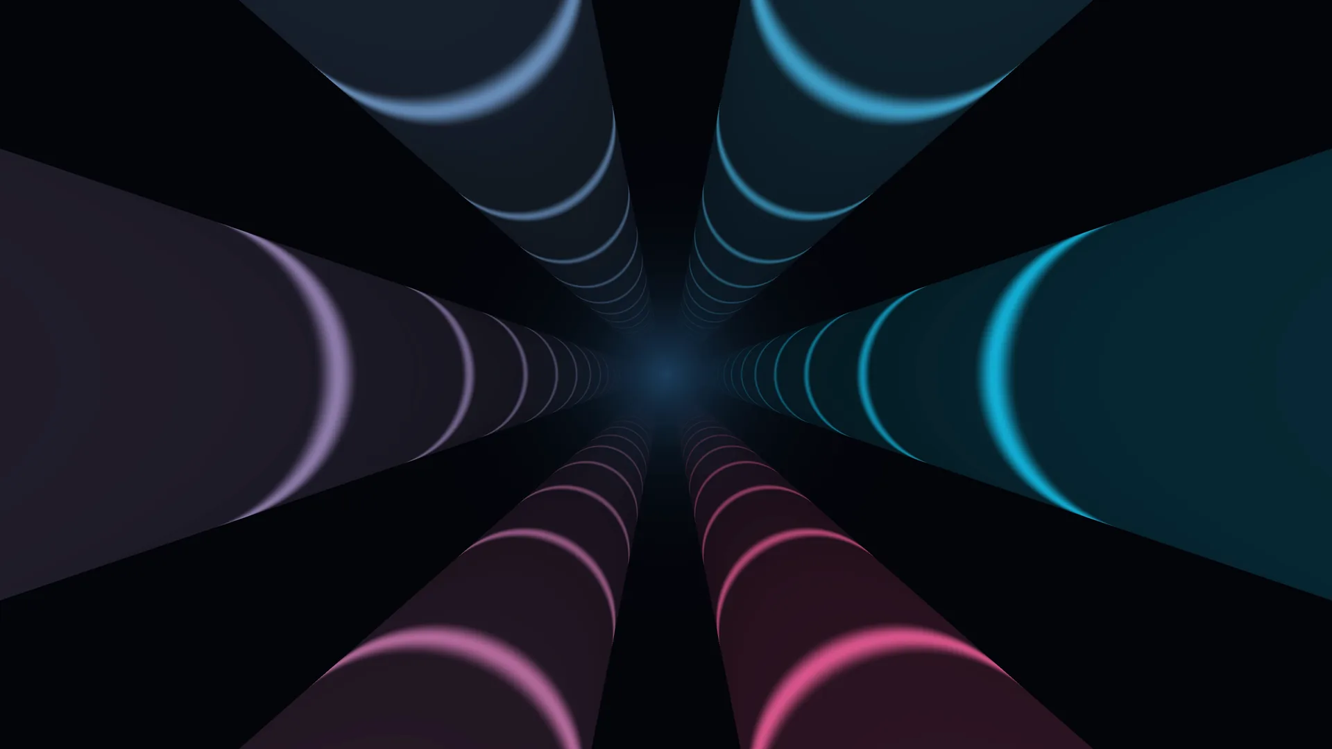 Radial neon tubes converging into a dark center — free 3840x2160 4K wallpaper image