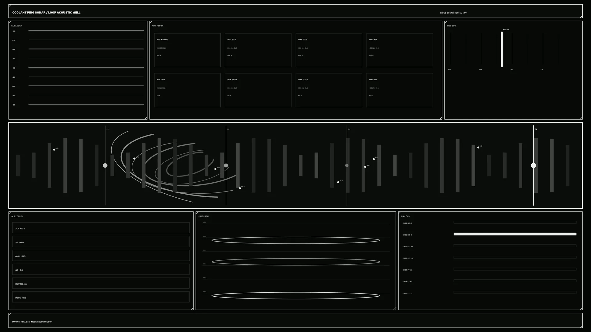 Monochrome acoustic signal routing schematic — free 3840x2160 4K wallpaper image
