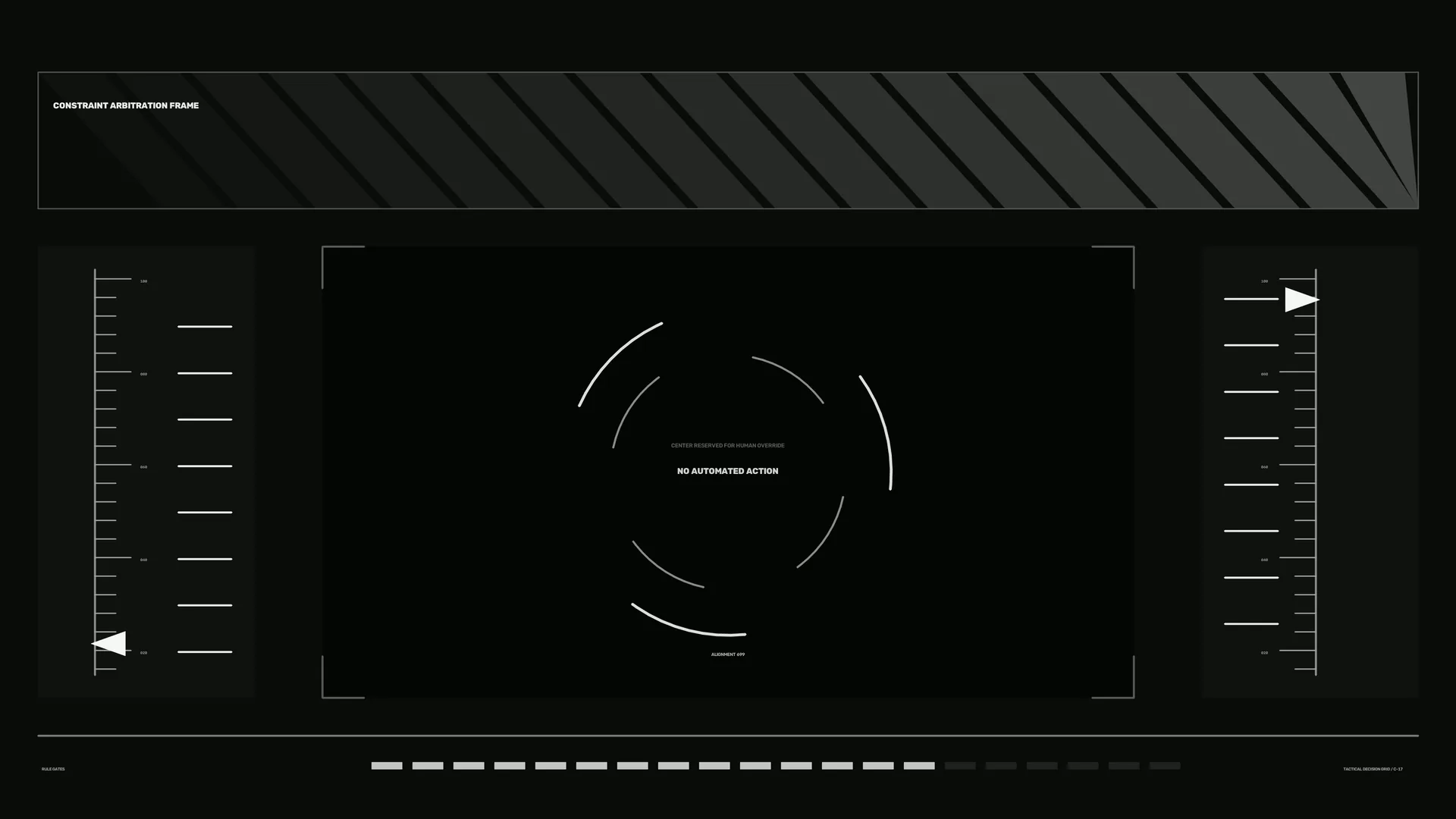 Monochrome tactical interface with circular geometry — free 3840x2160 4K wallpaper image