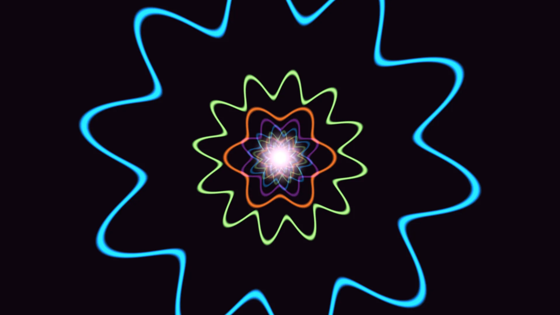 Neon radial petals on a black field — free 3840x2160 4K wallpaper image
