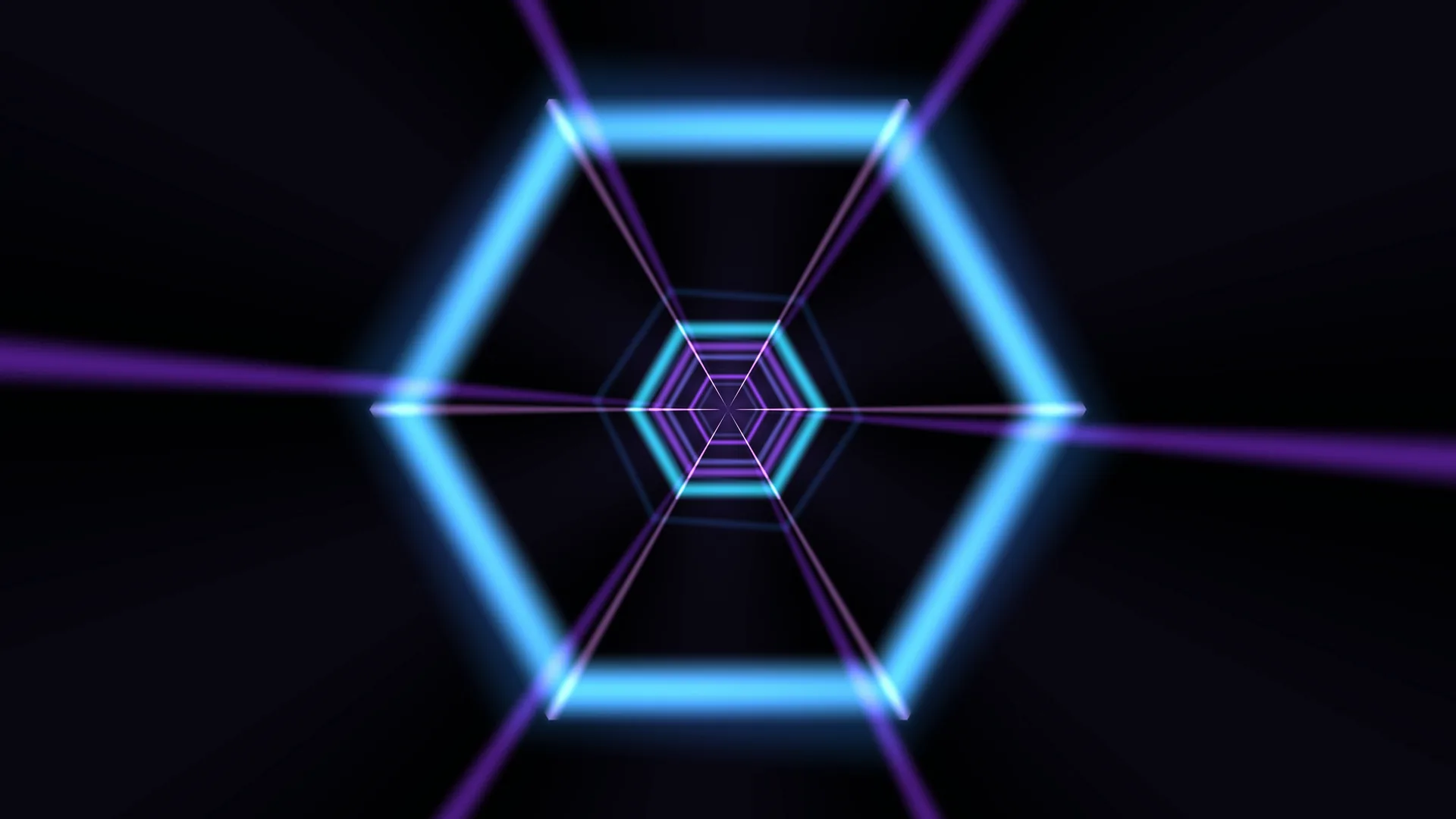 Neon hexagonal tunnel with blue and violet light — free 3840x2160 4K wallpaper image