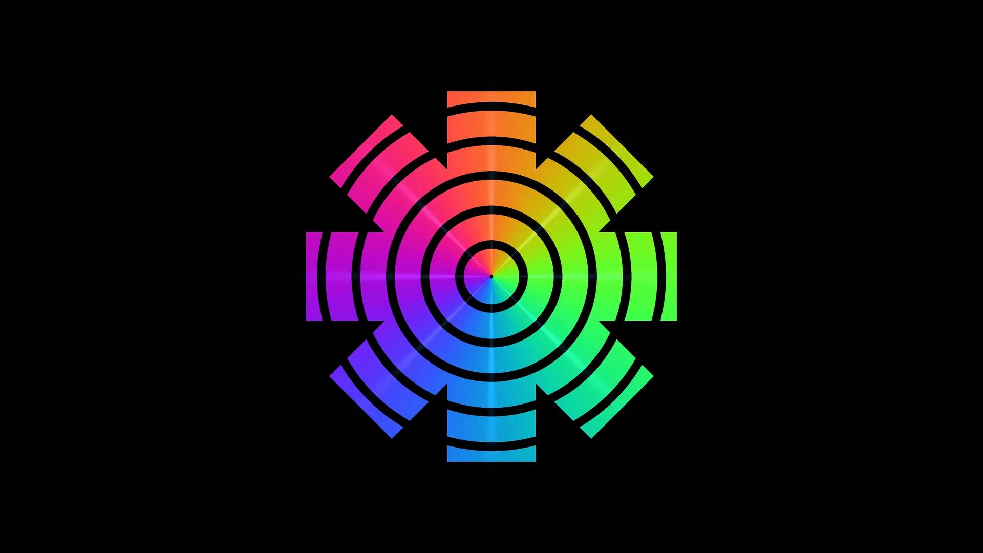 Chromatic segmented rings on a black field — free 3840x2160 4K wallpaper image