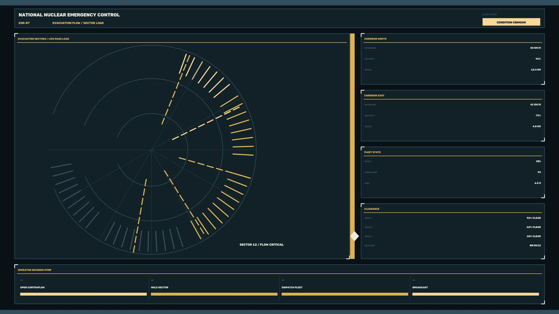 Dark emergency control dashboard with radial sectors — free 3840x2160 4K wallpaper image