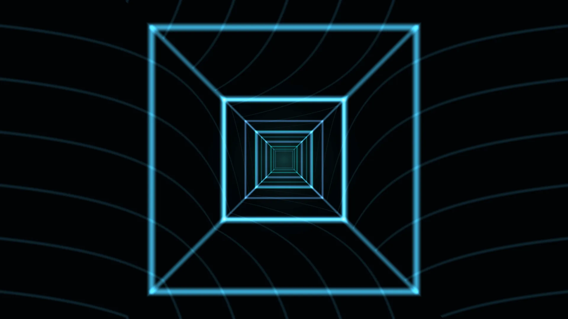 Cyan wireframe tunnel on a black field — free 3840x2160 4K wallpaper image