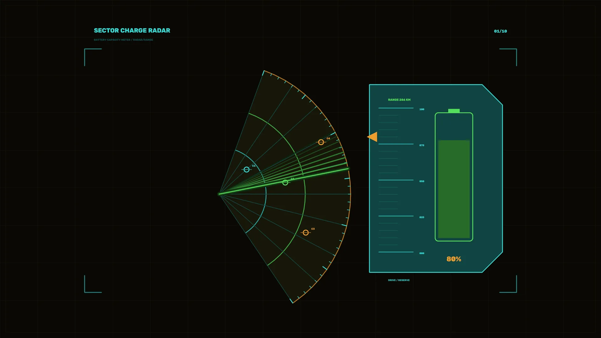 Sector charge radar with battery gauge — free 3840x2160 4K wallpaper image