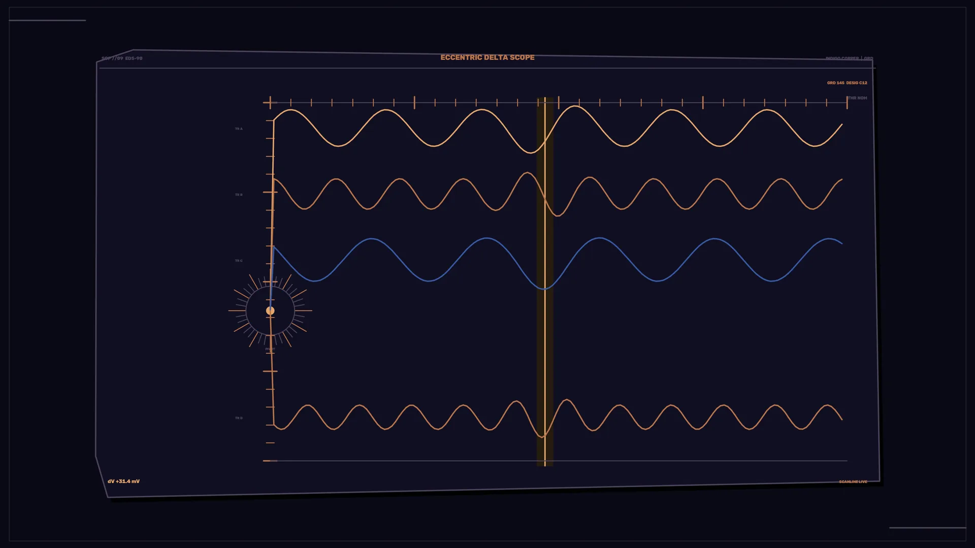 Eccentric delta scope with waveform traces — free 3840x2160 4K wallpaper image