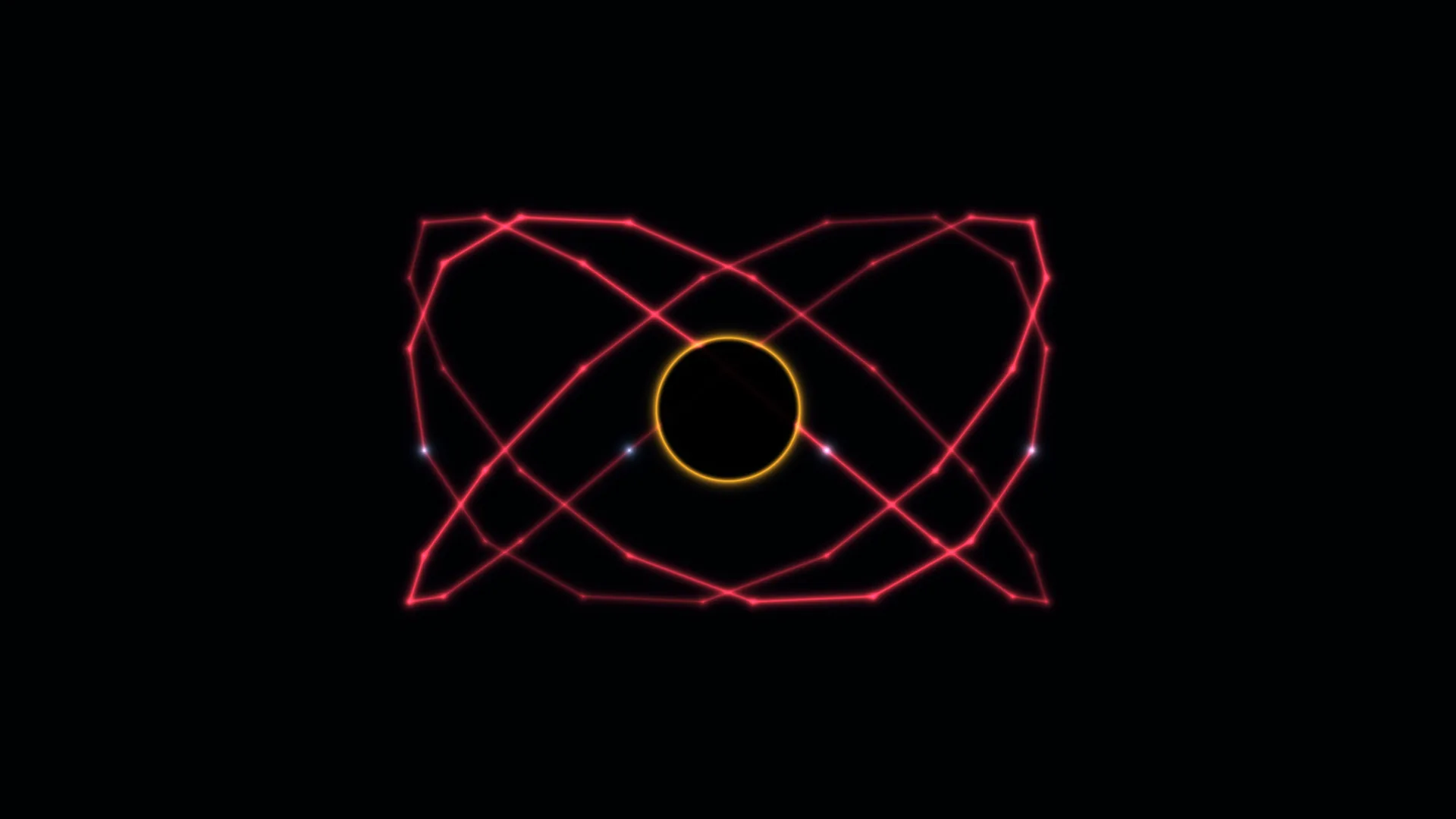 Neon geometric loops with a central amber ring — free 3840x2160 4K wallpaper image