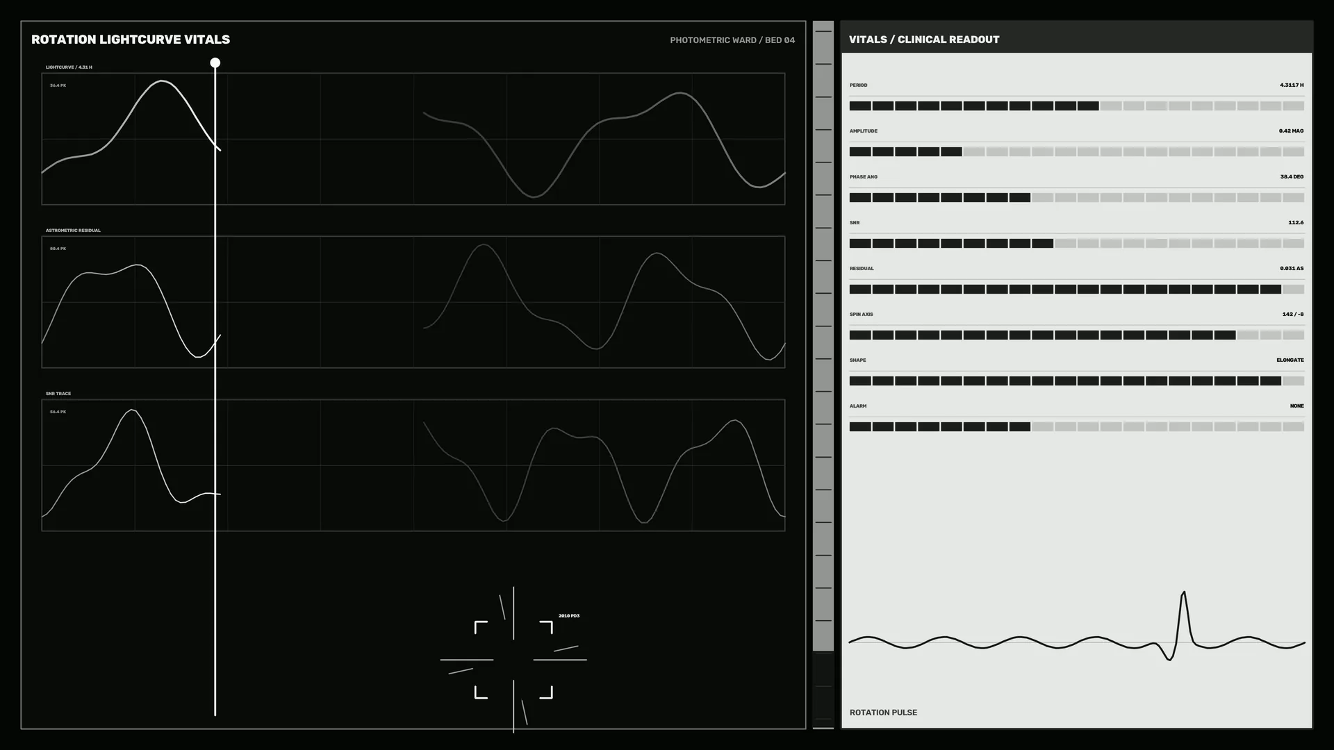 Monochrome rotation lightcurve dashboard — free 3840x2160 4K wallpaper image