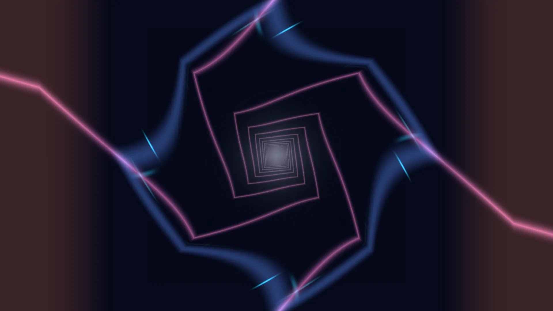 Neon spiral of nested geometric squares — free 3840x2160 4K wallpaper image