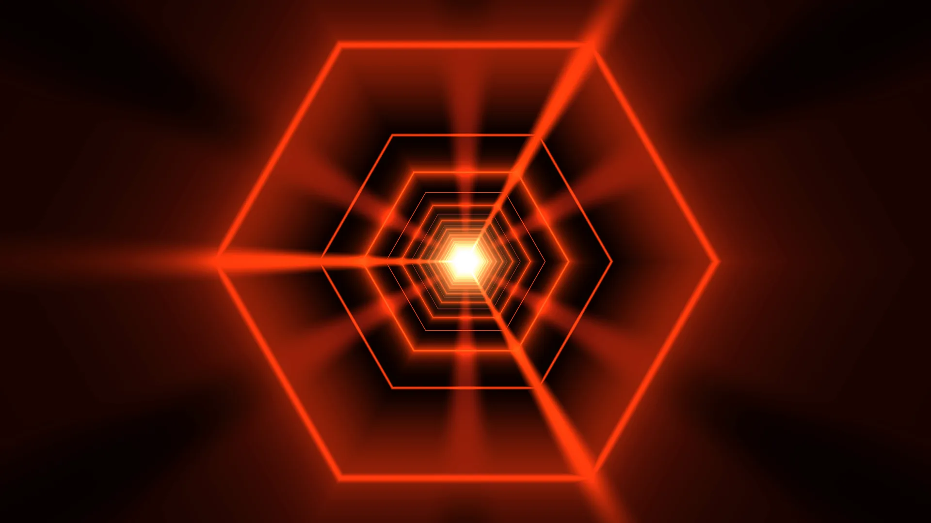 Glowing red hexagonal tunnel with bright center — free 3840x2160 4K wallpaper image