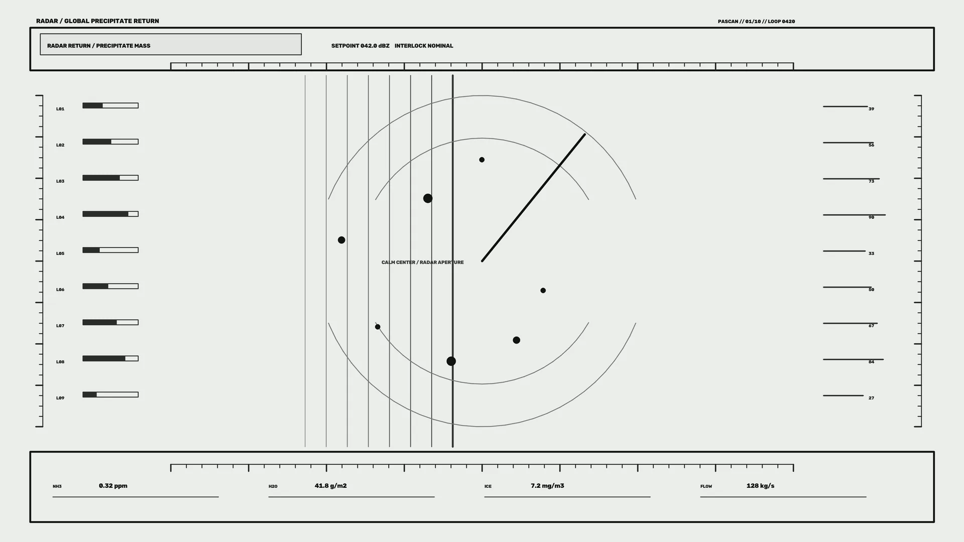 Monochrome radar aperture diagram with orbit lines — free 3840x2160 4K wallpaper image