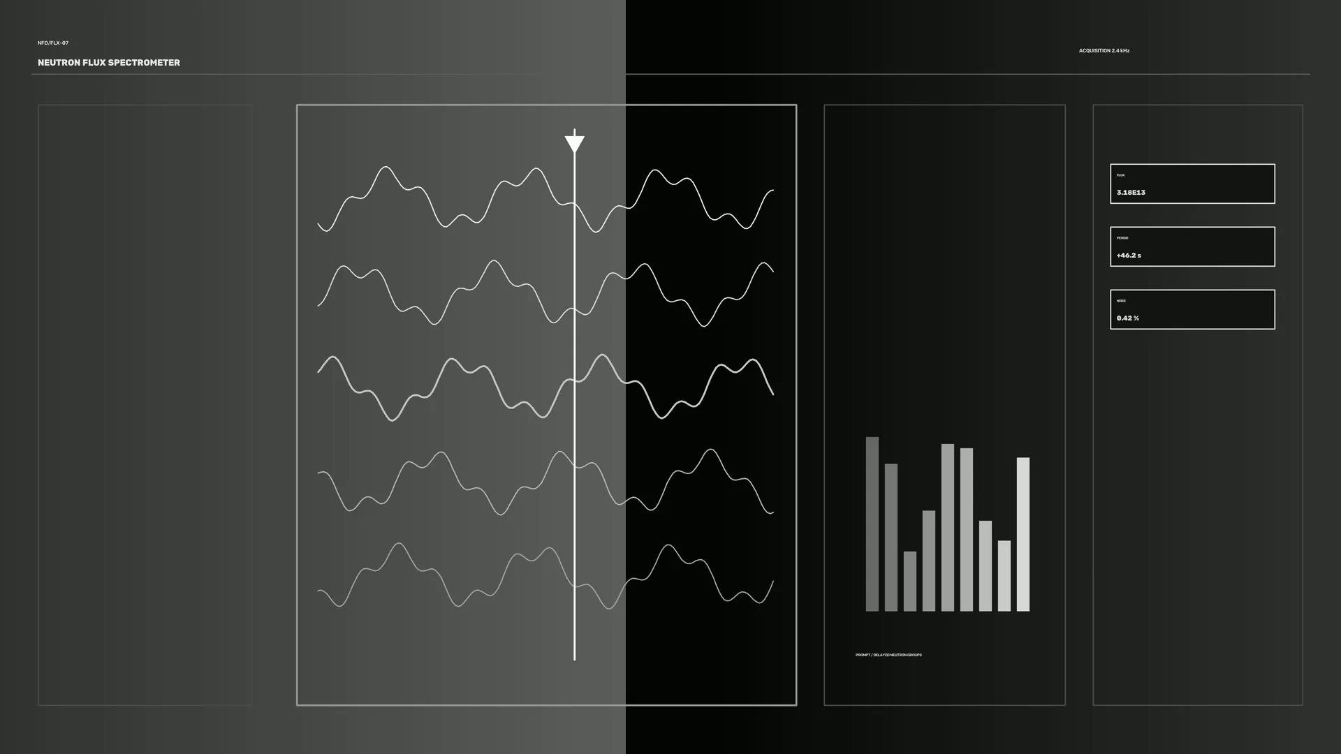 Monochrome neutron flux data interface — free 3840x2160 4K wallpaper image