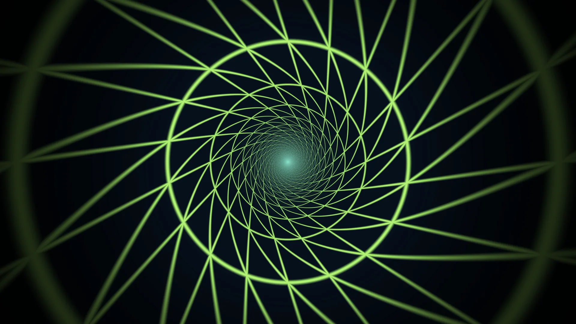 Luminous green geometric spiral on a dark field — free 3840x2160 4K wallpaper image