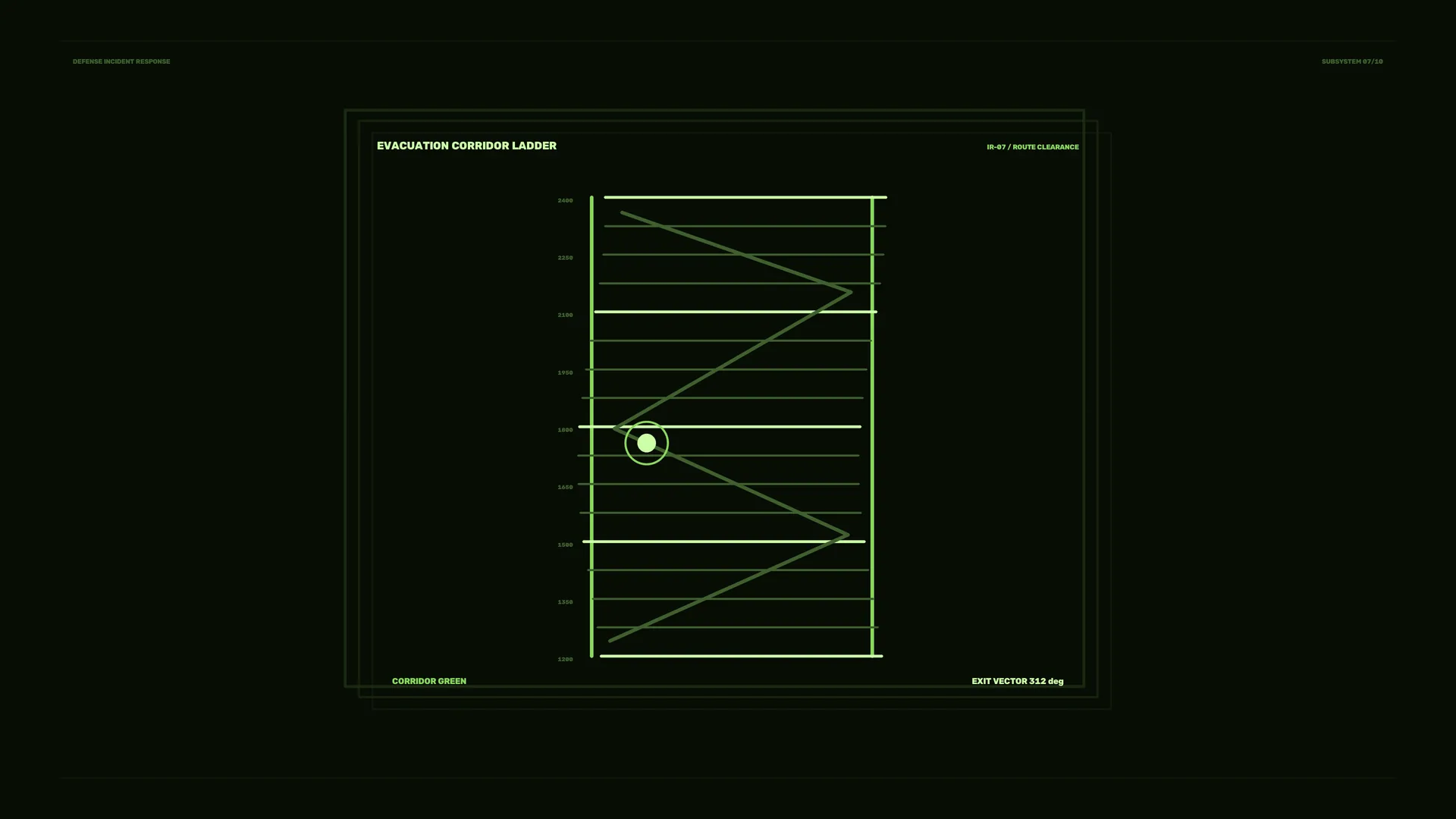 Green evacuation corridor ladder schematic — free 3840x2160 4K wallpaper image