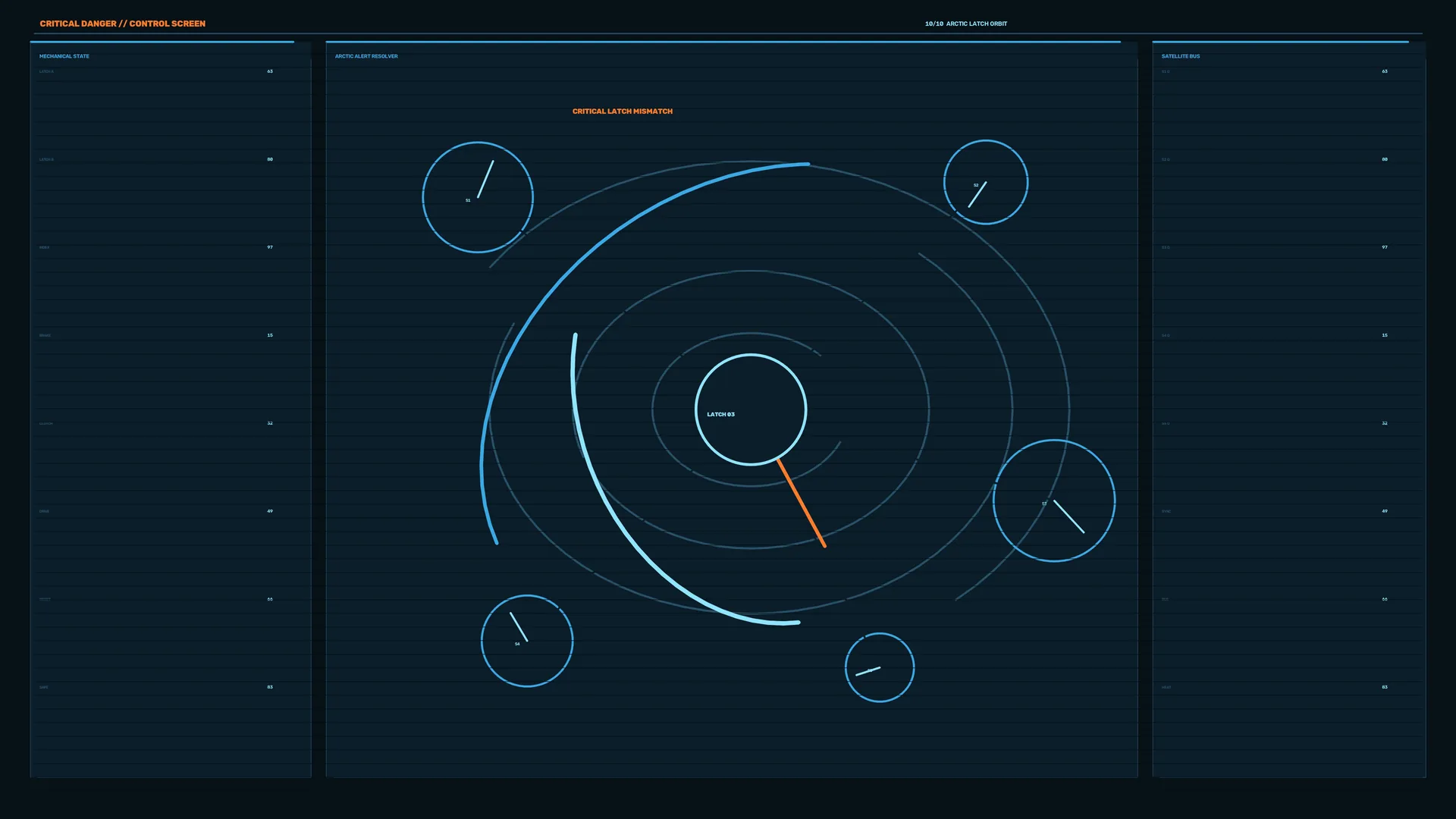 Dark blue orbital control interface with cyan rings — free 3840x2160 4K wallpaper image
