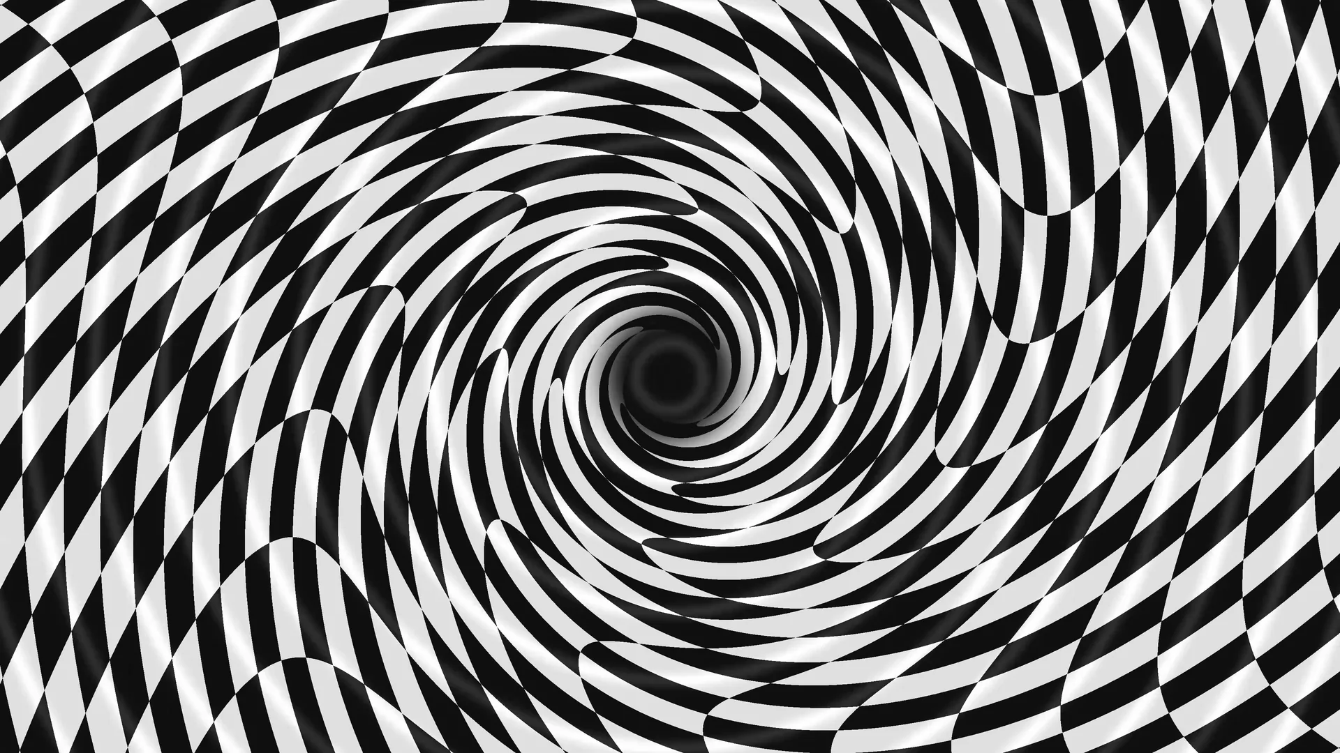 Black and white warped checkerboard vortex — free 3840x2160 4K wallpaper image