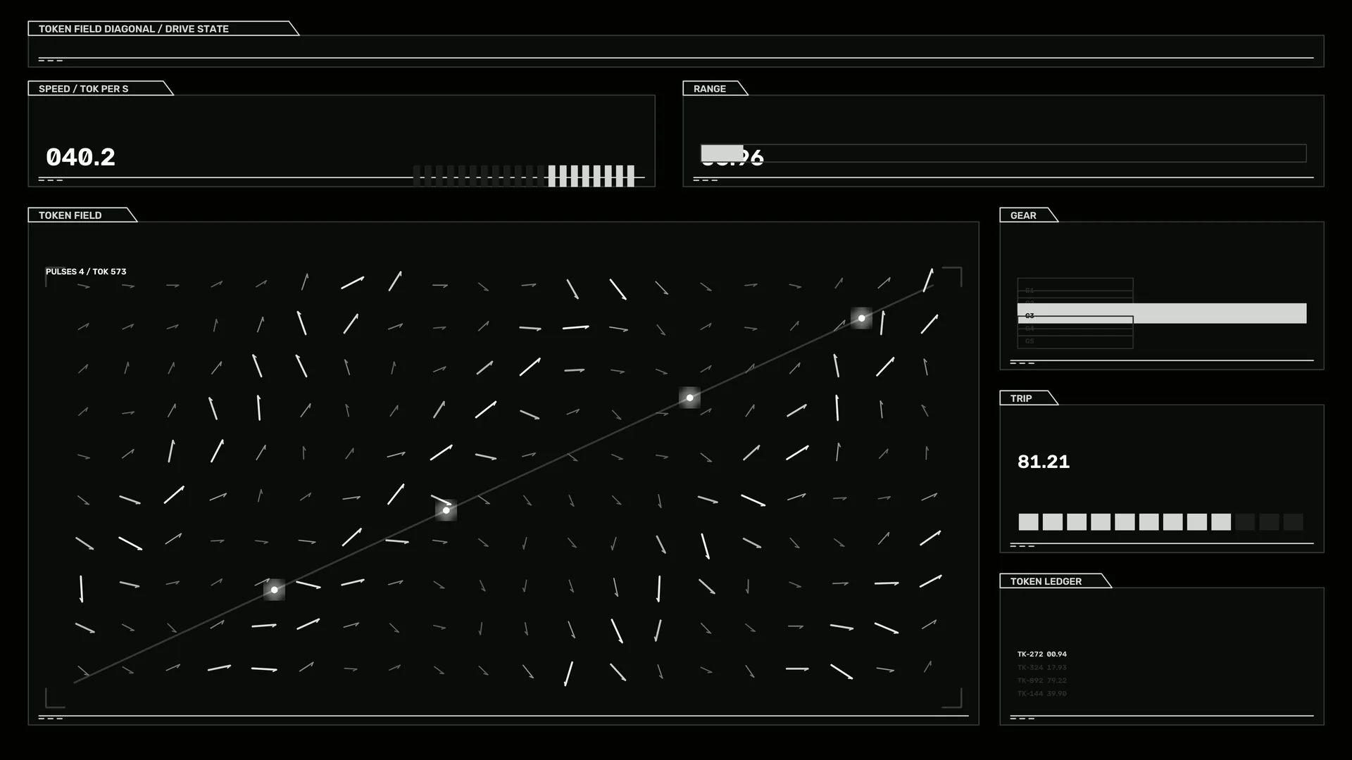 Monochrome token field dashboard with vector grid — free 3840x2160 4K wallpaper image