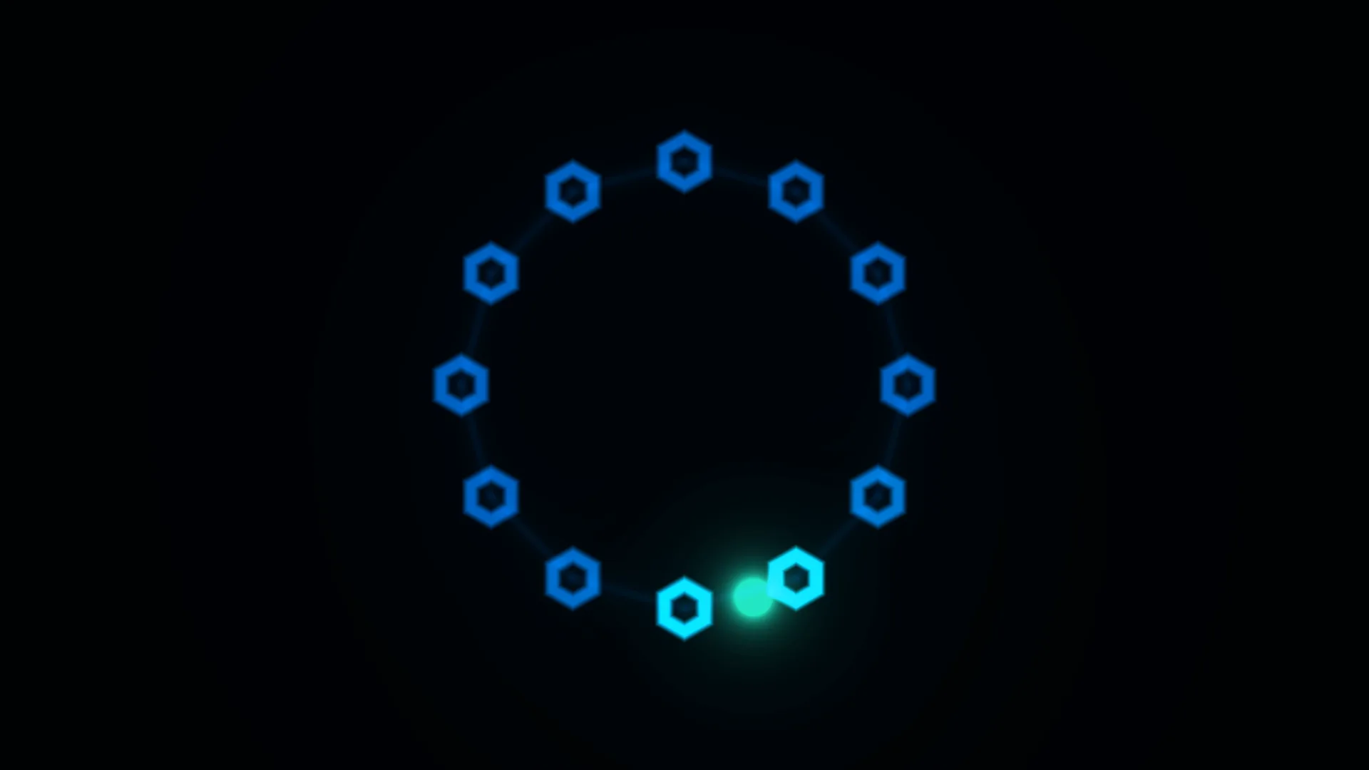 Blue hexagonal ring with a glowing cyan node — free 3840x2160 4K wallpaper image
