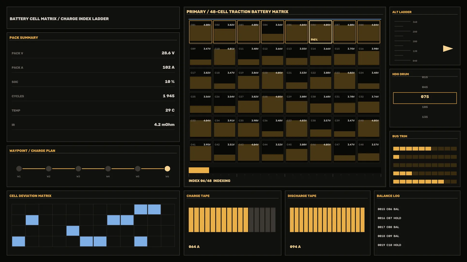 Battery cell matrix with amber charge telemetry — free 3840x2160 4K wallpaper image