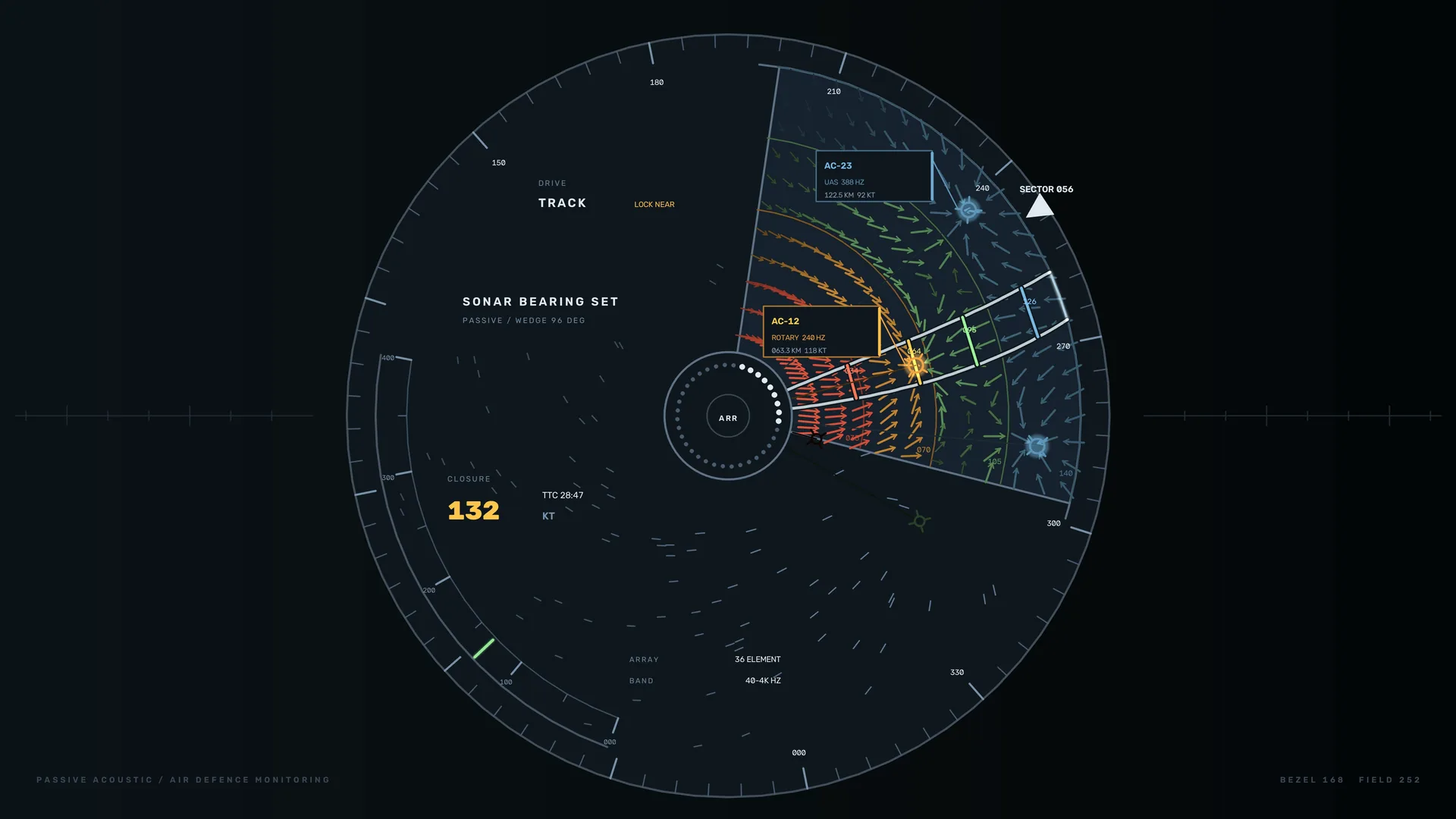 Circular sonar bearing display with vector sectors — free 3840x2160 4K wallpaper image