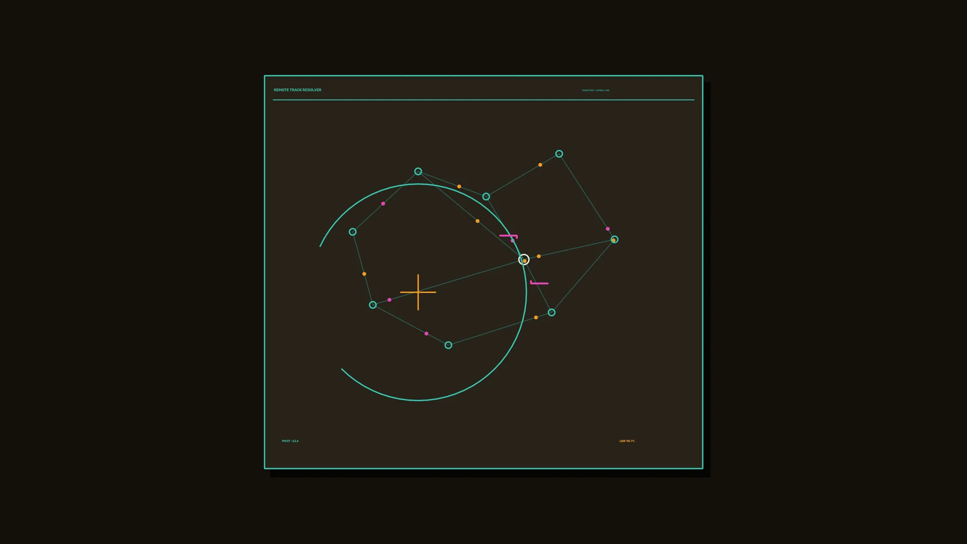 Neon orbital network on a dark technical panel — free 3840x2160 4K wallpaper image