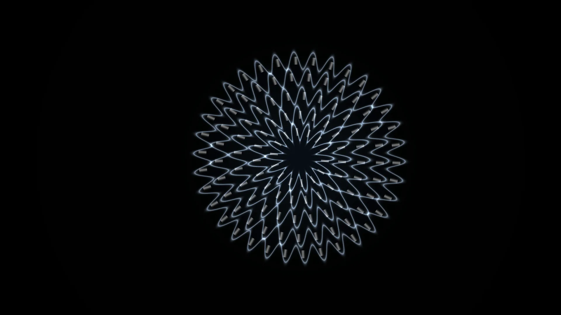 Radial silver zigzag rosette on black — free 3840x2160 4K wallpaper image