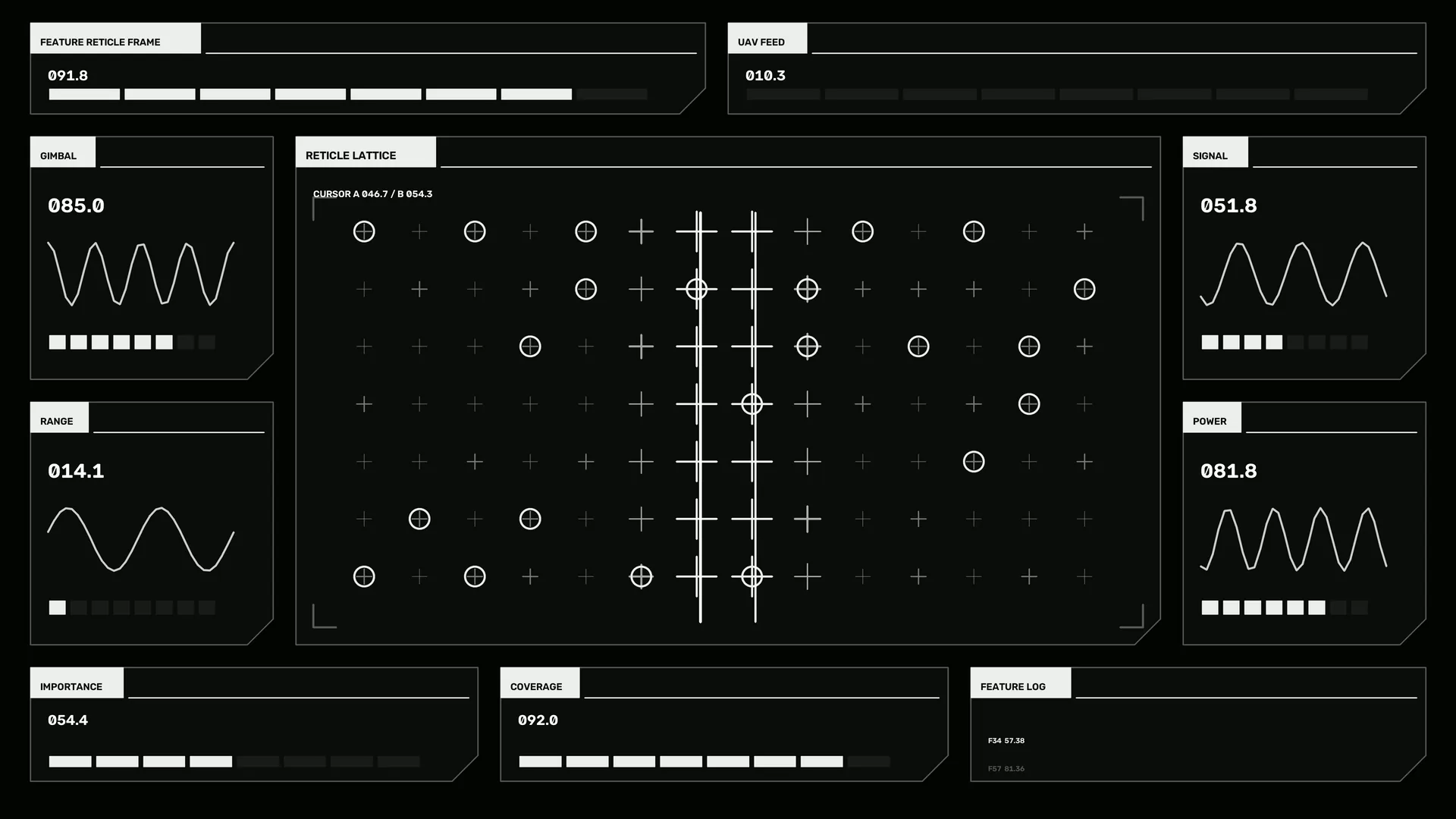 Monochrome reticle lattice interface dashboard — free 3840x2160 4K wallpaper image