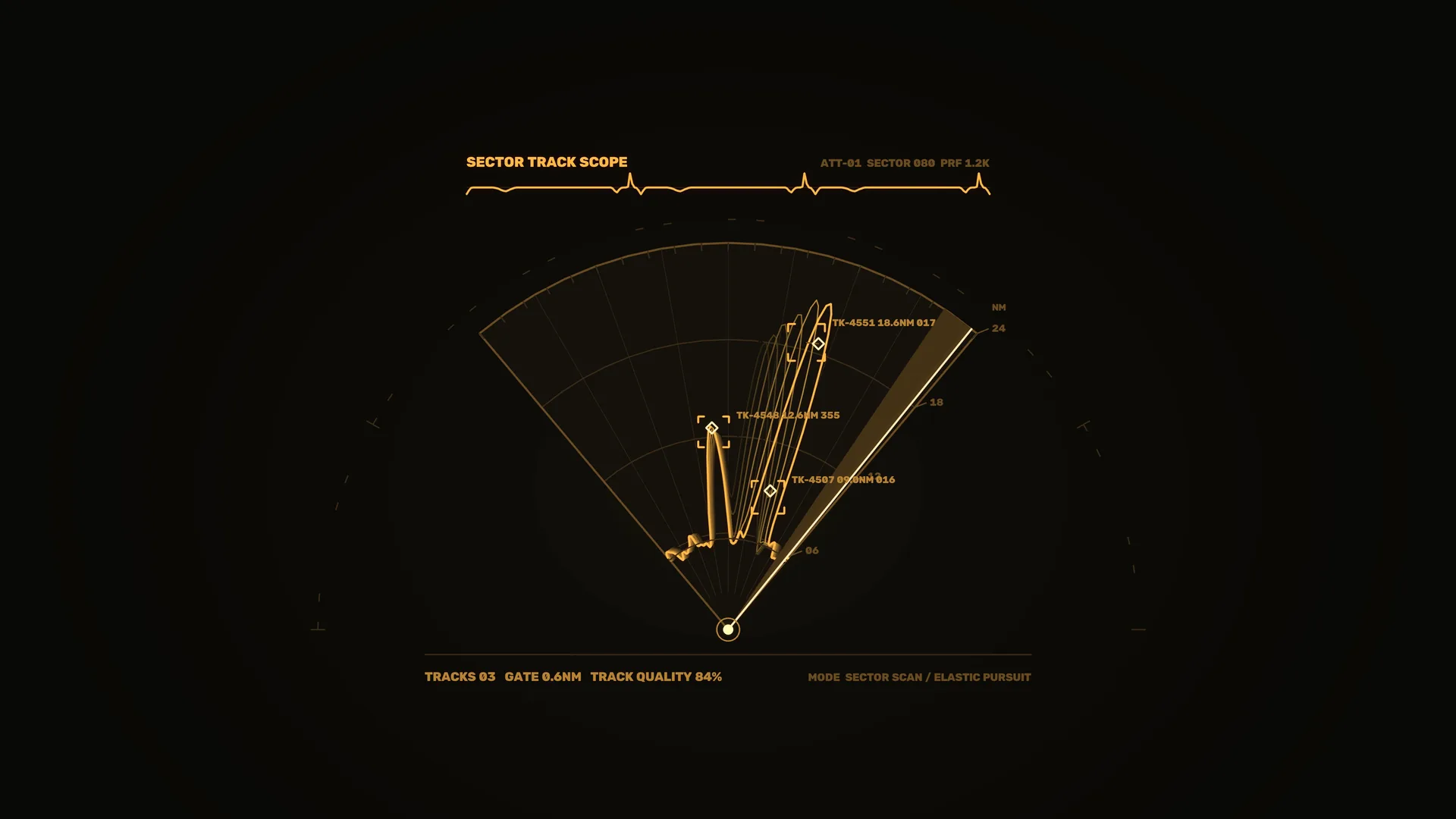 Amber sector scan with tracked signal paths — free 3840x2160 4K wallpaper image