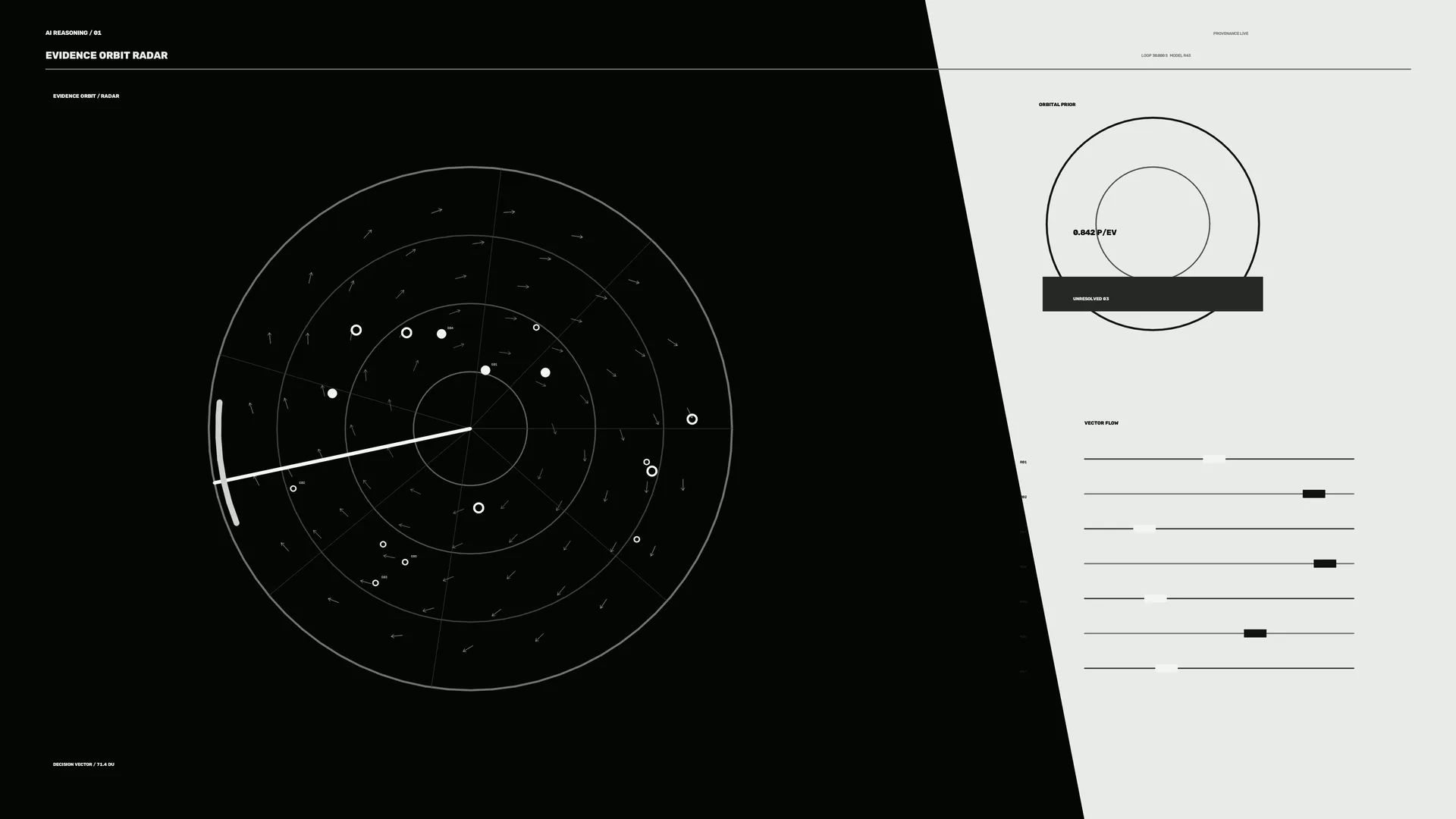 Monochrome orbital radar diagram with vector flow — free 3840x2160 4K wallpaper image