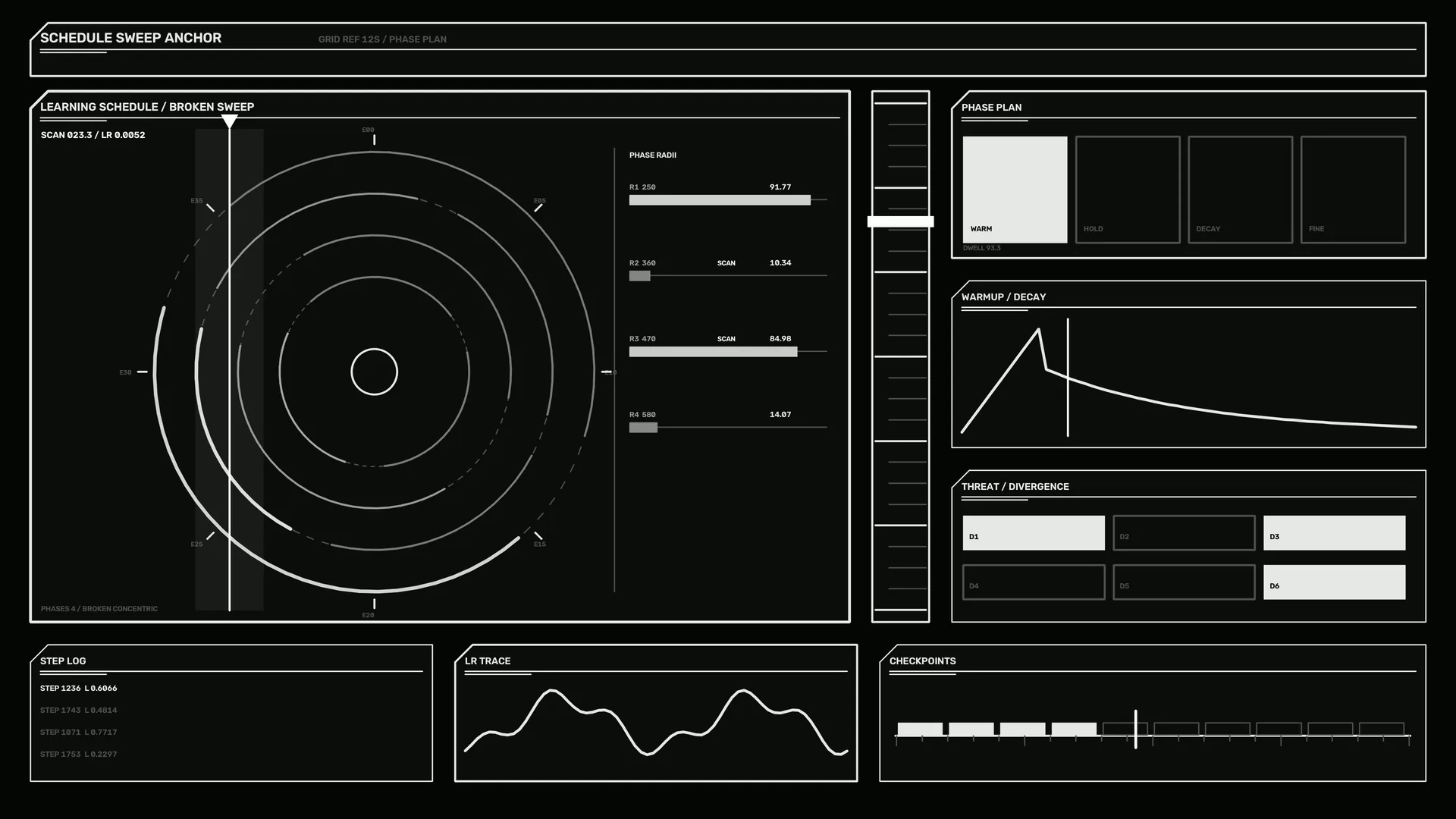 Monochrome concentric phase planning interface — free 3840x2160 4K wallpaper image