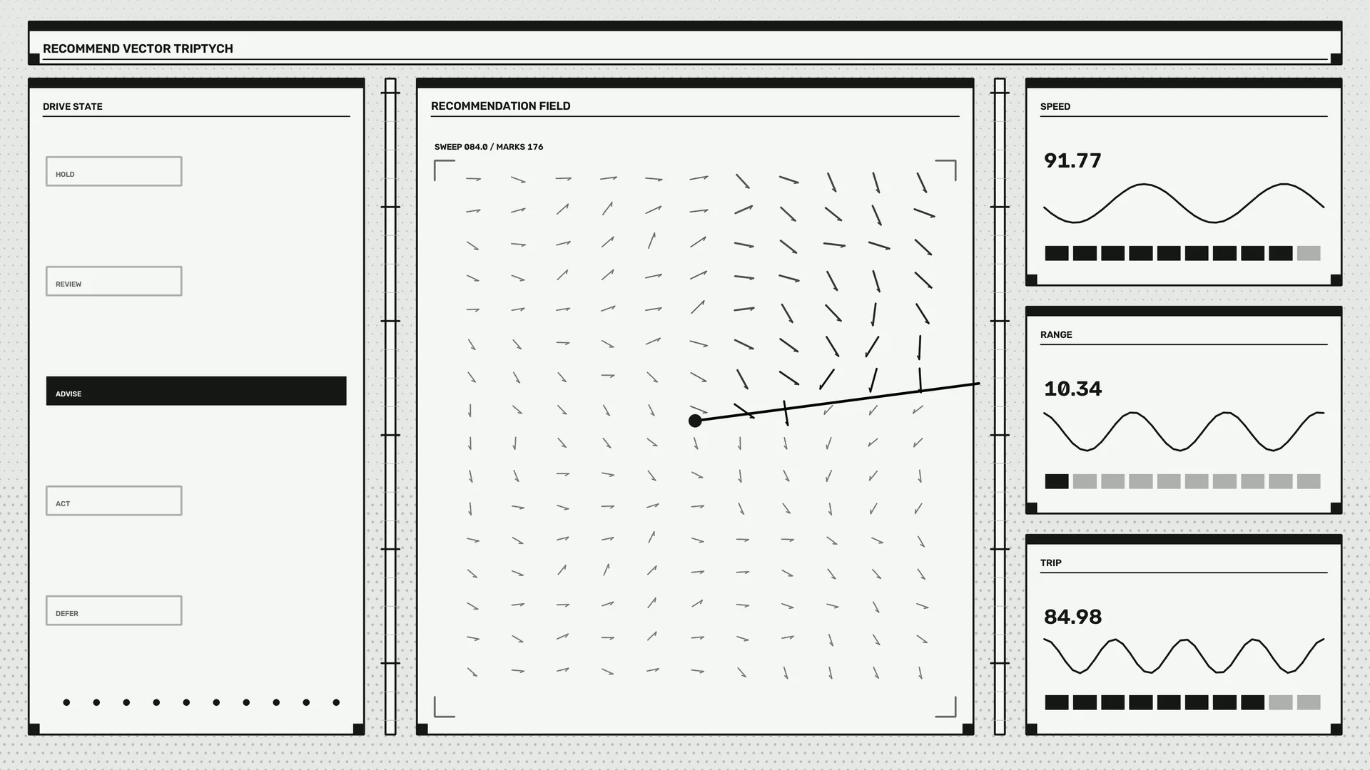 Monochrome vector triptych with directional field — free 3840x2160 4K wallpaper image