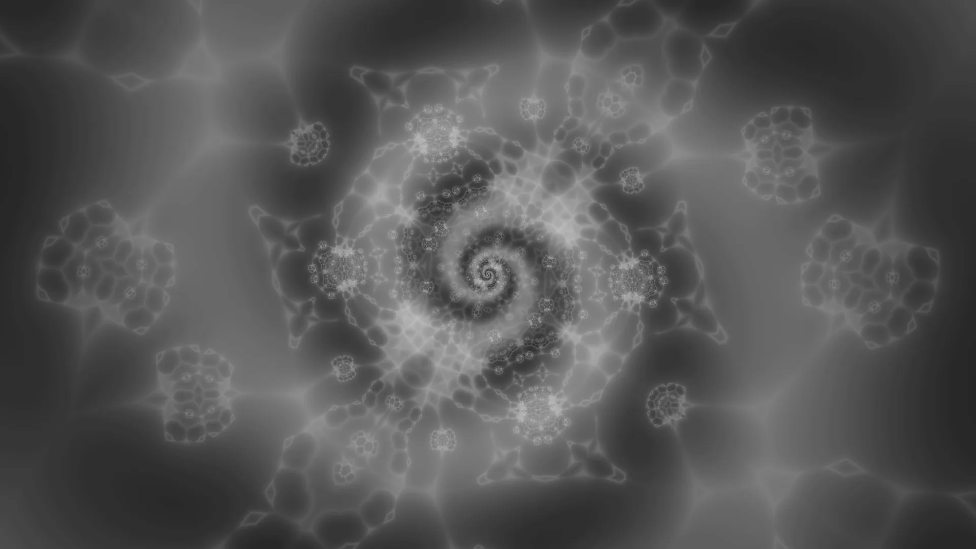 Monochrome fractal spiral with cellular geometry — free 3840x2160 4K wallpaper image
