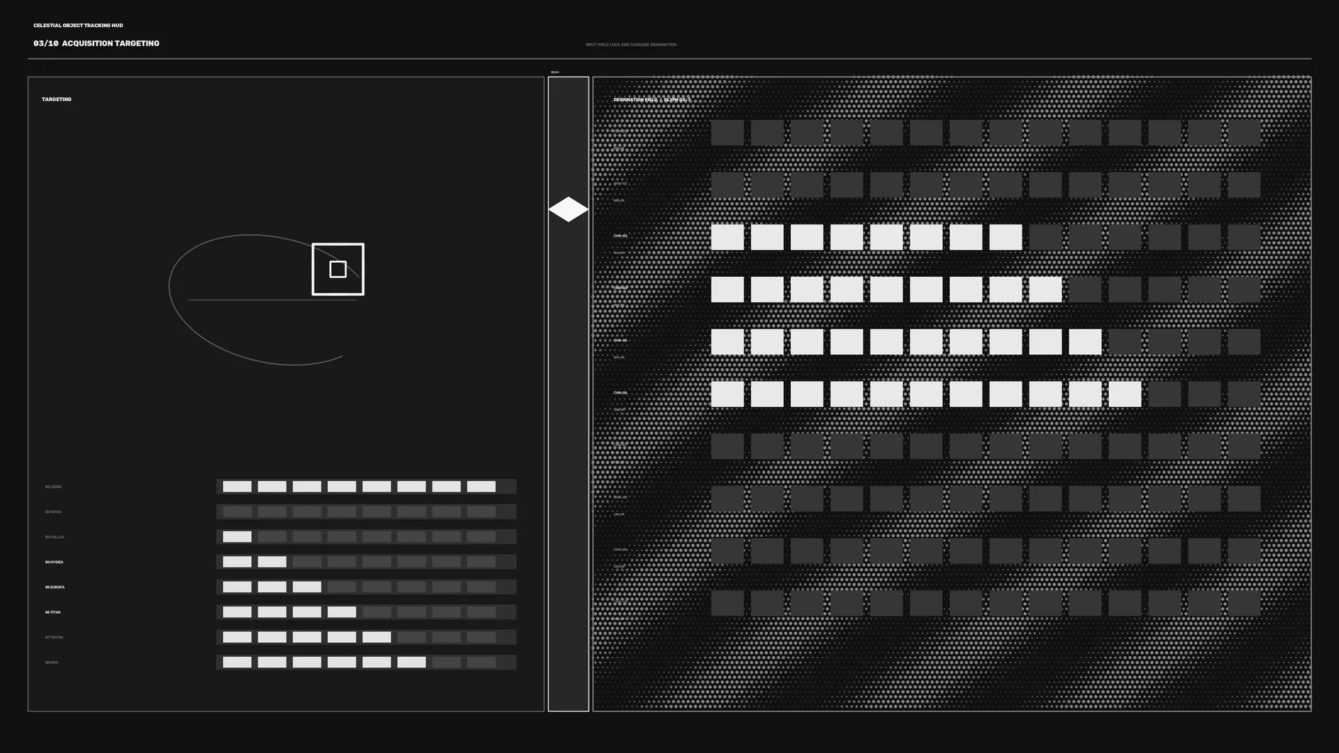 Monochrome orbital targeting interface grid — free 3840x2160 4K wallpaper image