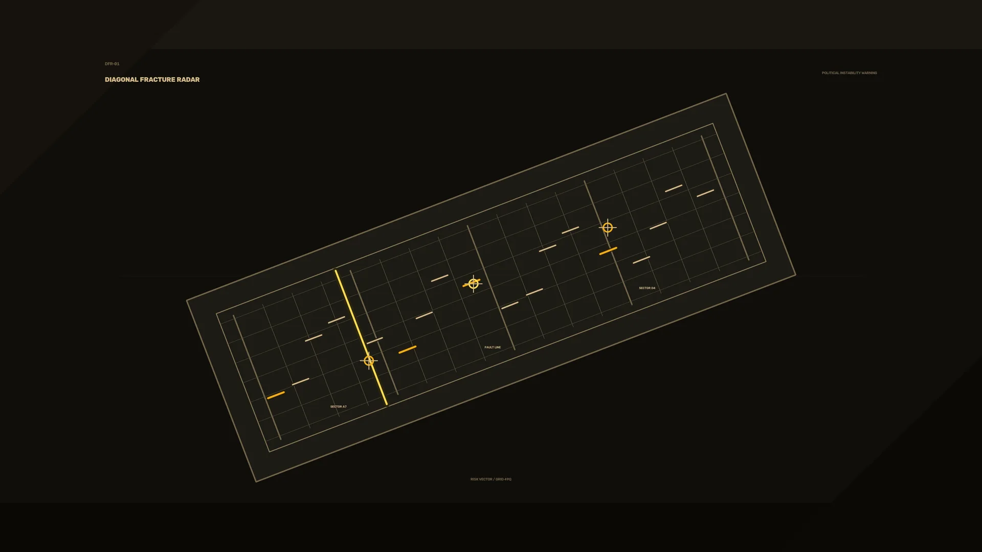 Diagonal fracture radar grid in amber and black — free 3840x2160 4K wallpaper image