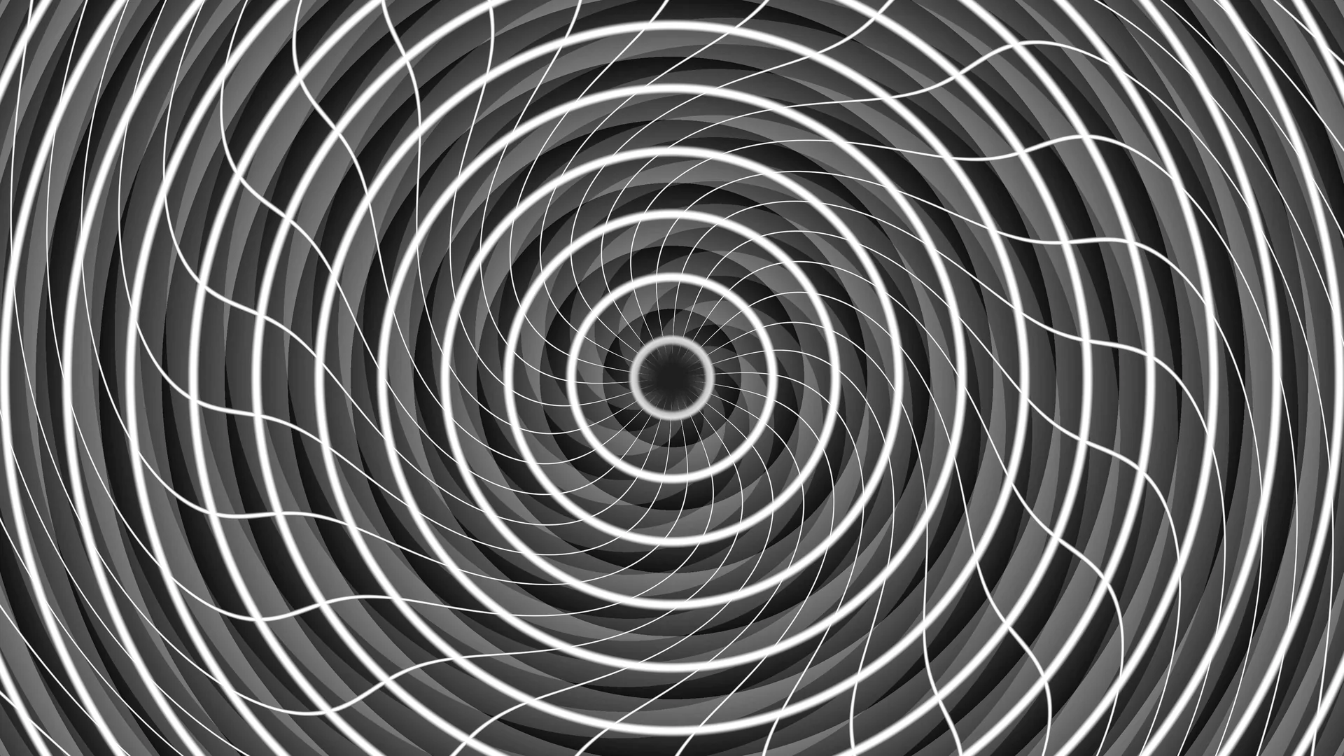Concentric monochrome vortex with curved white lines — free 3840x2160 4K wallpaper image